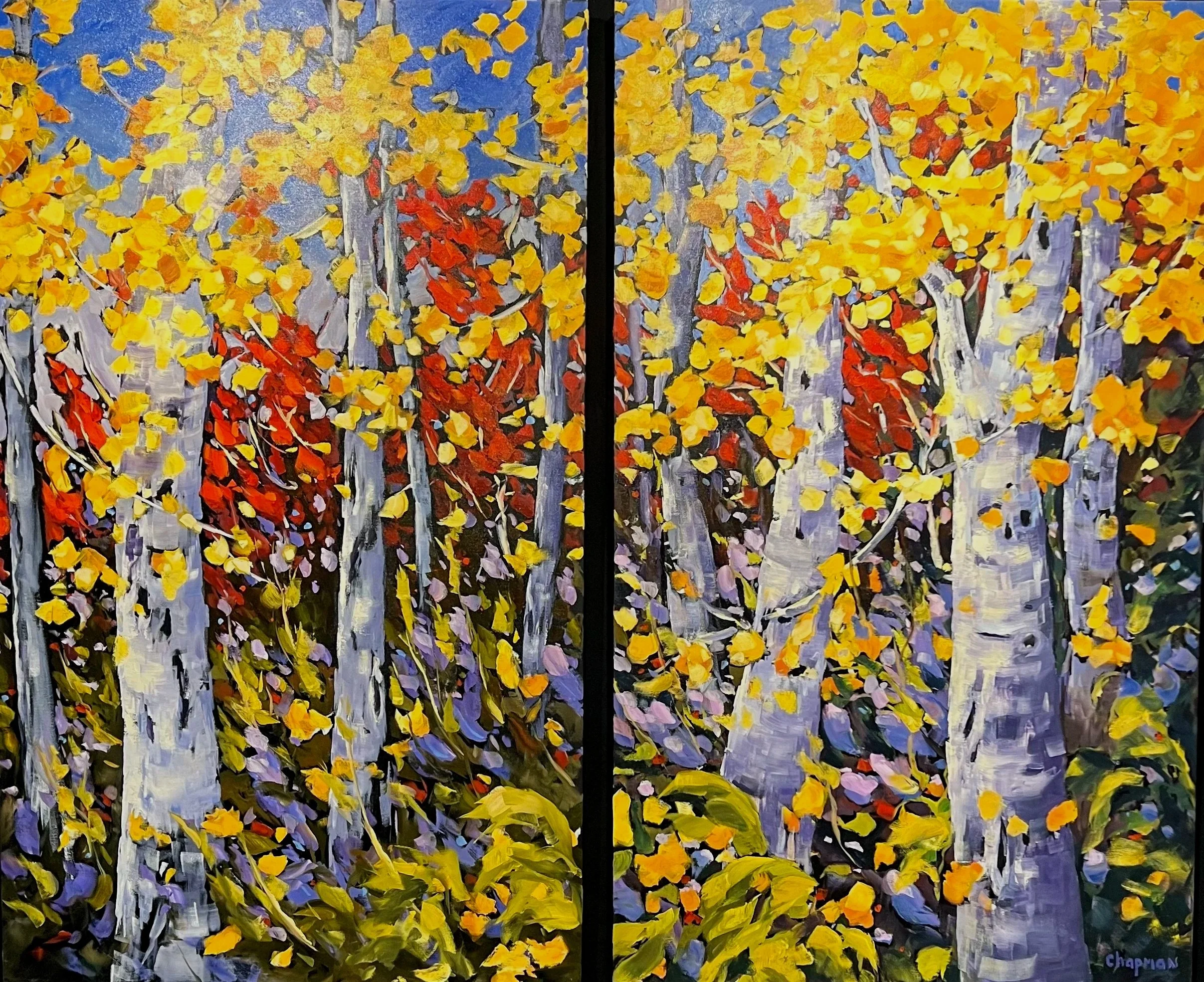  Showing Their True Colours (Diptych)  60” x 72” total size, oil on canvas  $7900  Contact Webster Galleries &amp; Avenida Framing, Calgary, AB,   (403) 278-3074   
