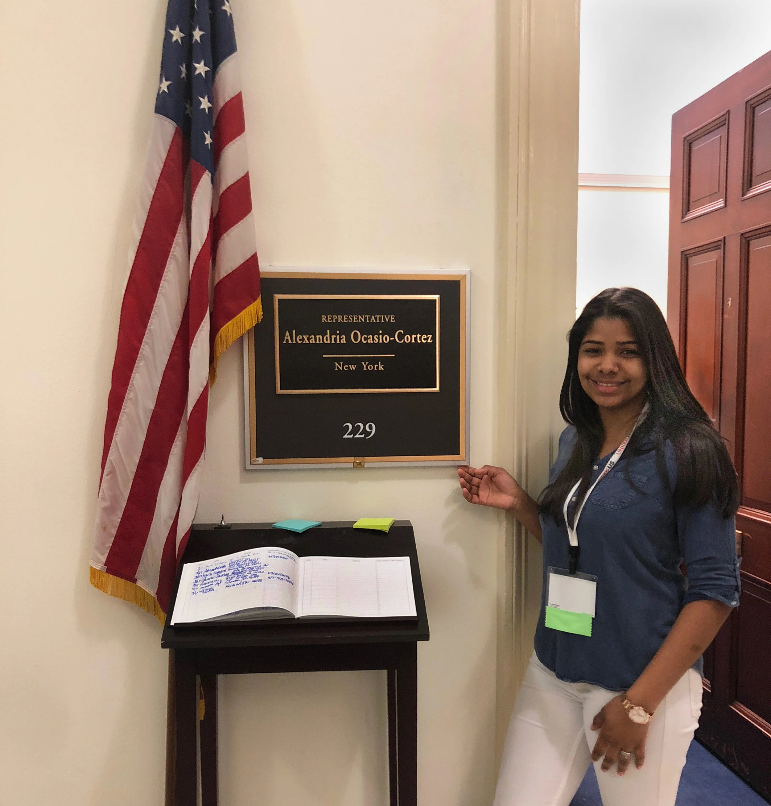 Angelica outside of the Office of Alexandria Ocasio-Cortez