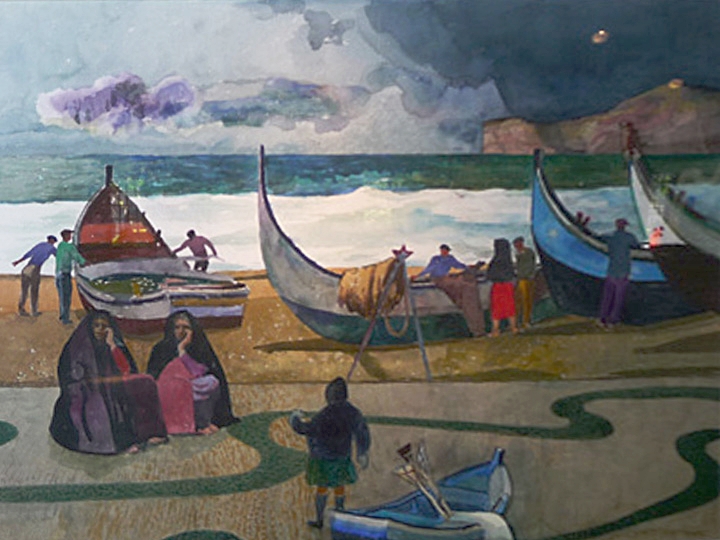 Nazare Signed and dated lower left: Millard Sheets 1988 (Watercolor on paper, 28.75 x 39.75 inches)