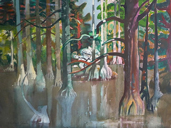 Untitled (Tropical Landscape) Signed and dated lower left: Millard Sheets 1975 (Watercolor on paper, 22 x 30 inches)