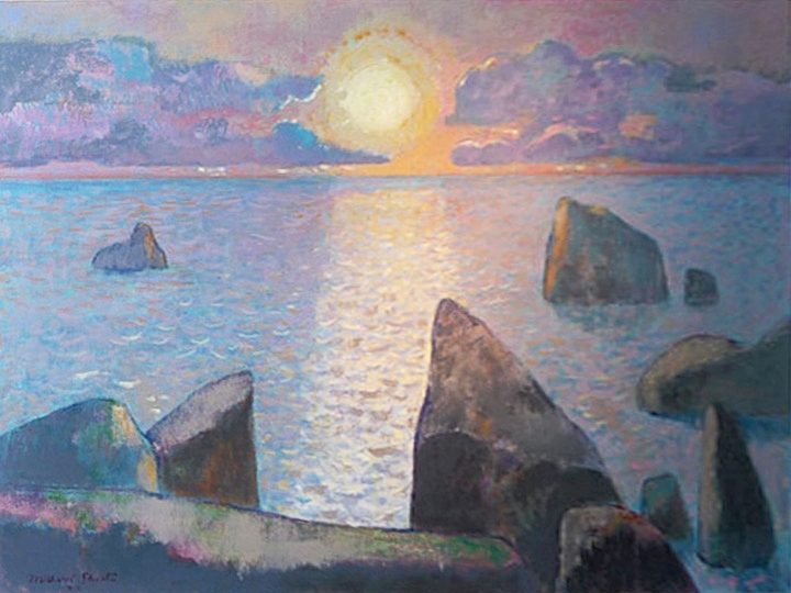 Sonoma Sunset Signed and dated recto: Millard Sheets 1983 (Oil on canvas, 29 x 40 inches)