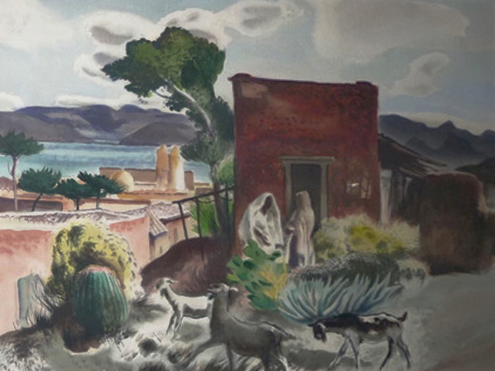 Untitled (Goat Farmer, Mexico) Signed lower right: Millard Sheets (Watercolor on paper, 21 x 29 inches)
