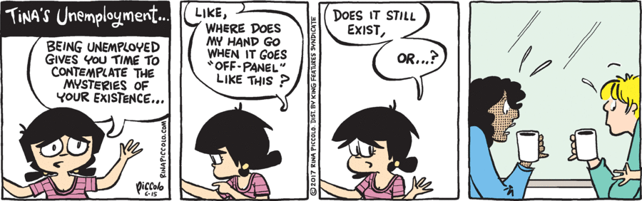 My good friend Sandra Bell-Lundy, creator of Between Friends, texted me on the morning she saw this. She totally freaked out! Anyway, since we sometimes get together to jam comics, I thought it would be fun to jam her strip together with mine. Look out! Comic strip worlds in collision! hee hee hee!