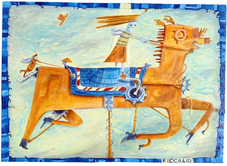…lastly, a painting I did for my good friends Susan & Brian. That’s Susan Camilleri-Konar, the cartoonist! “Carousel” was a gift I made for them to thank them for being such great house hosts when I visited them in BC this past summer. A great trip! Nothing like spending some time with creative pals!