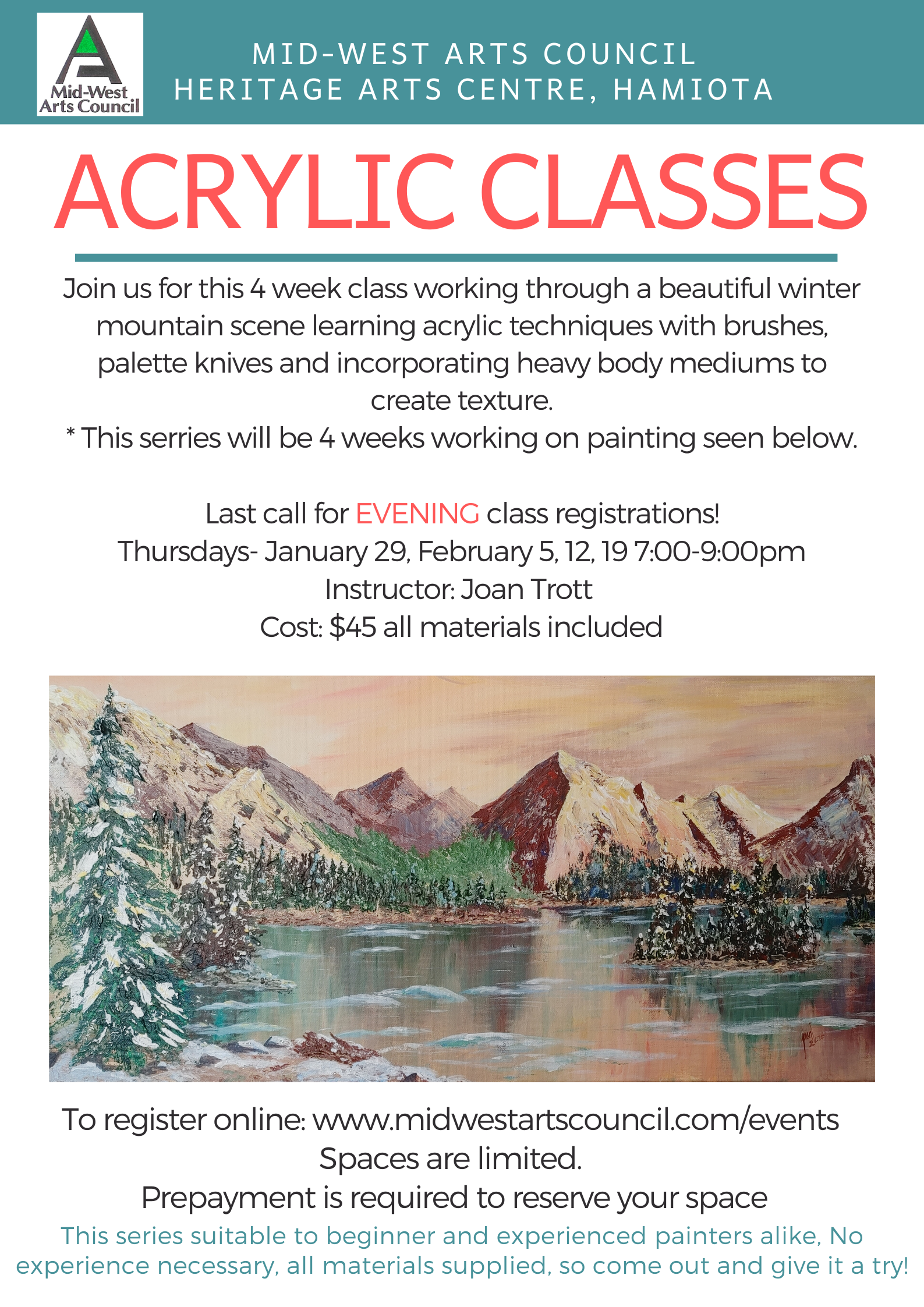 Winter Acrylics series EVENINGS -  4 weeks