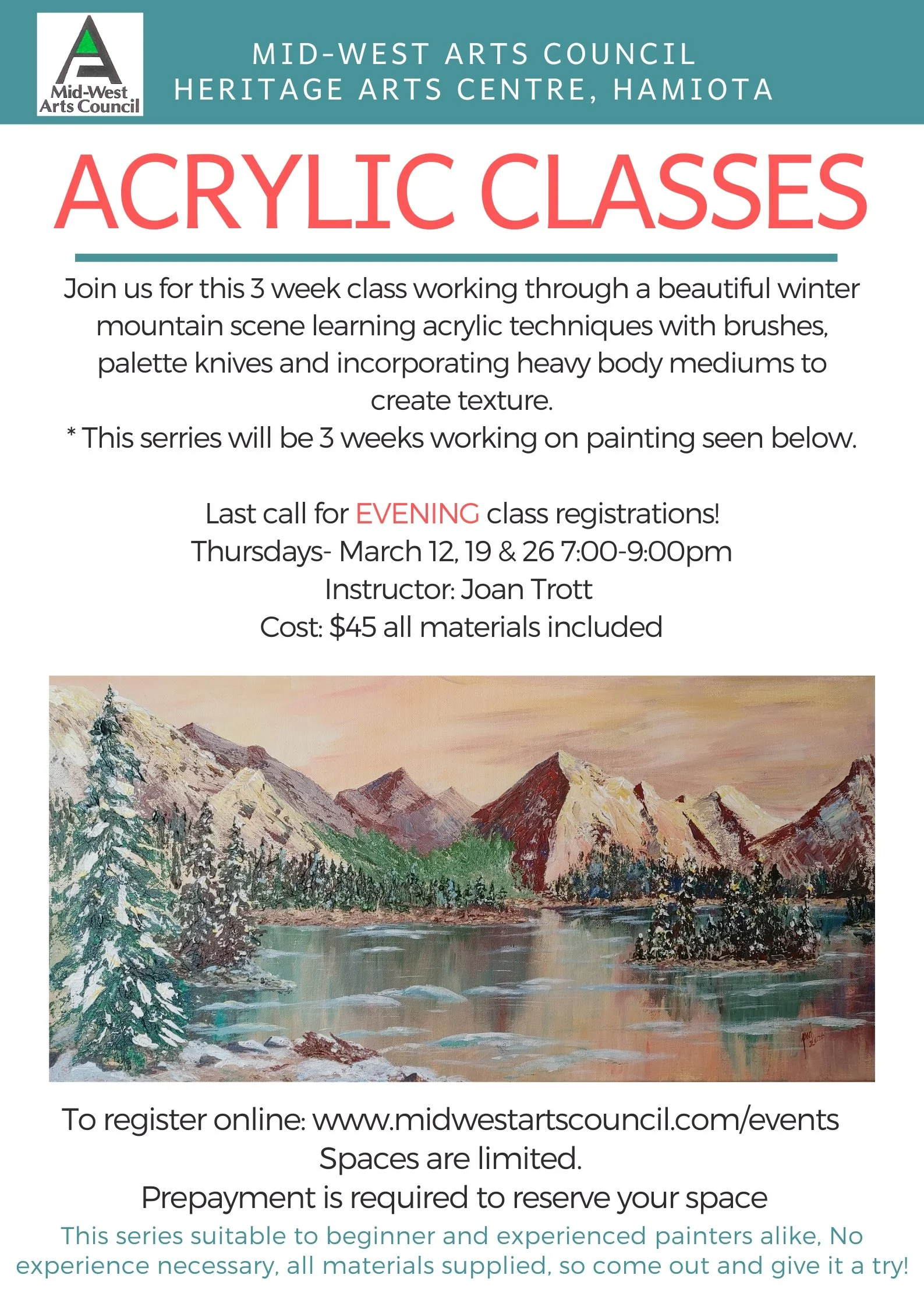 Spring Evening Acrylics March 12, 19 &amp; 26