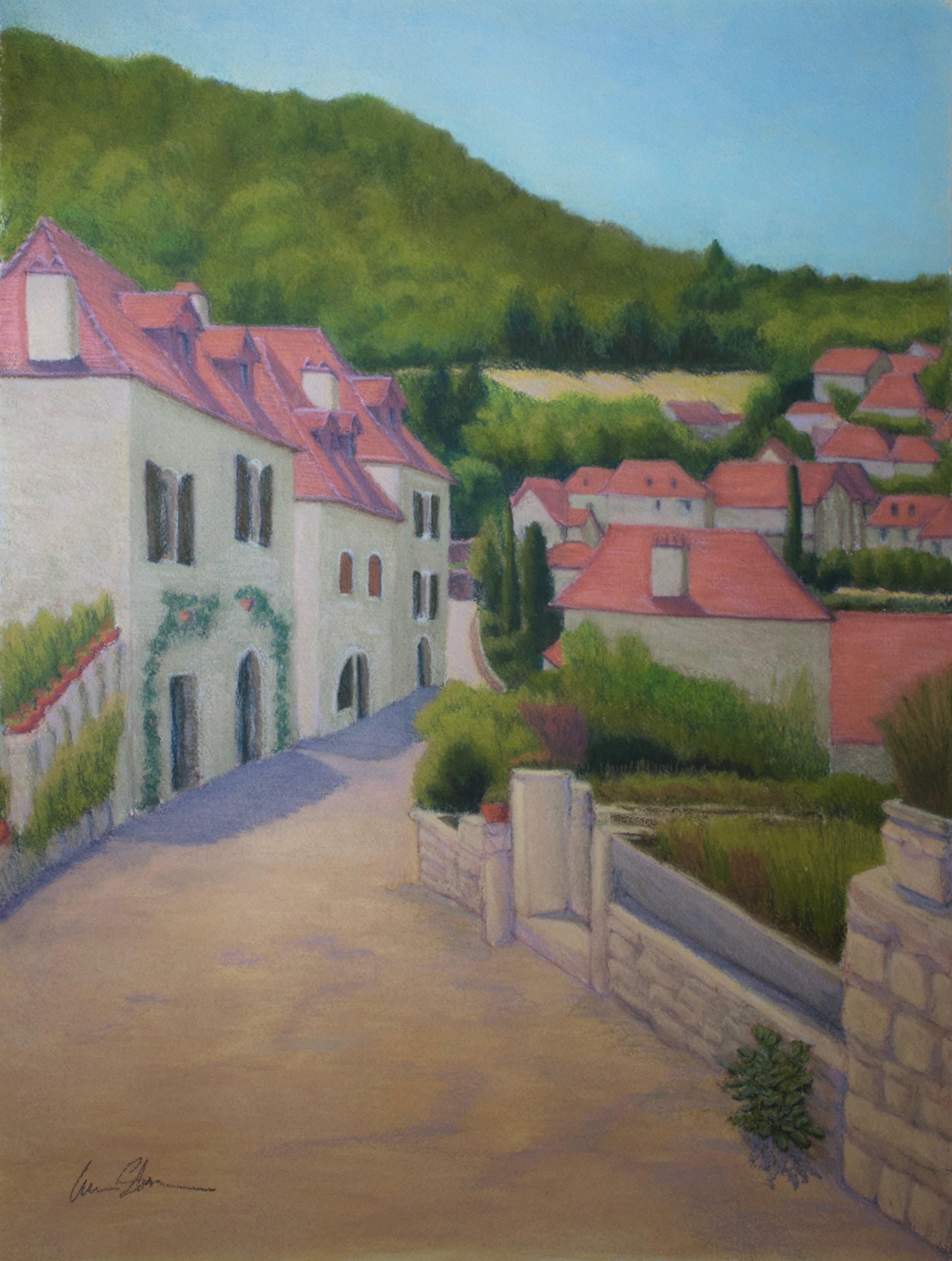  Saint Cirq Stroll, 2015  pastel on paper, 18x24 inches 