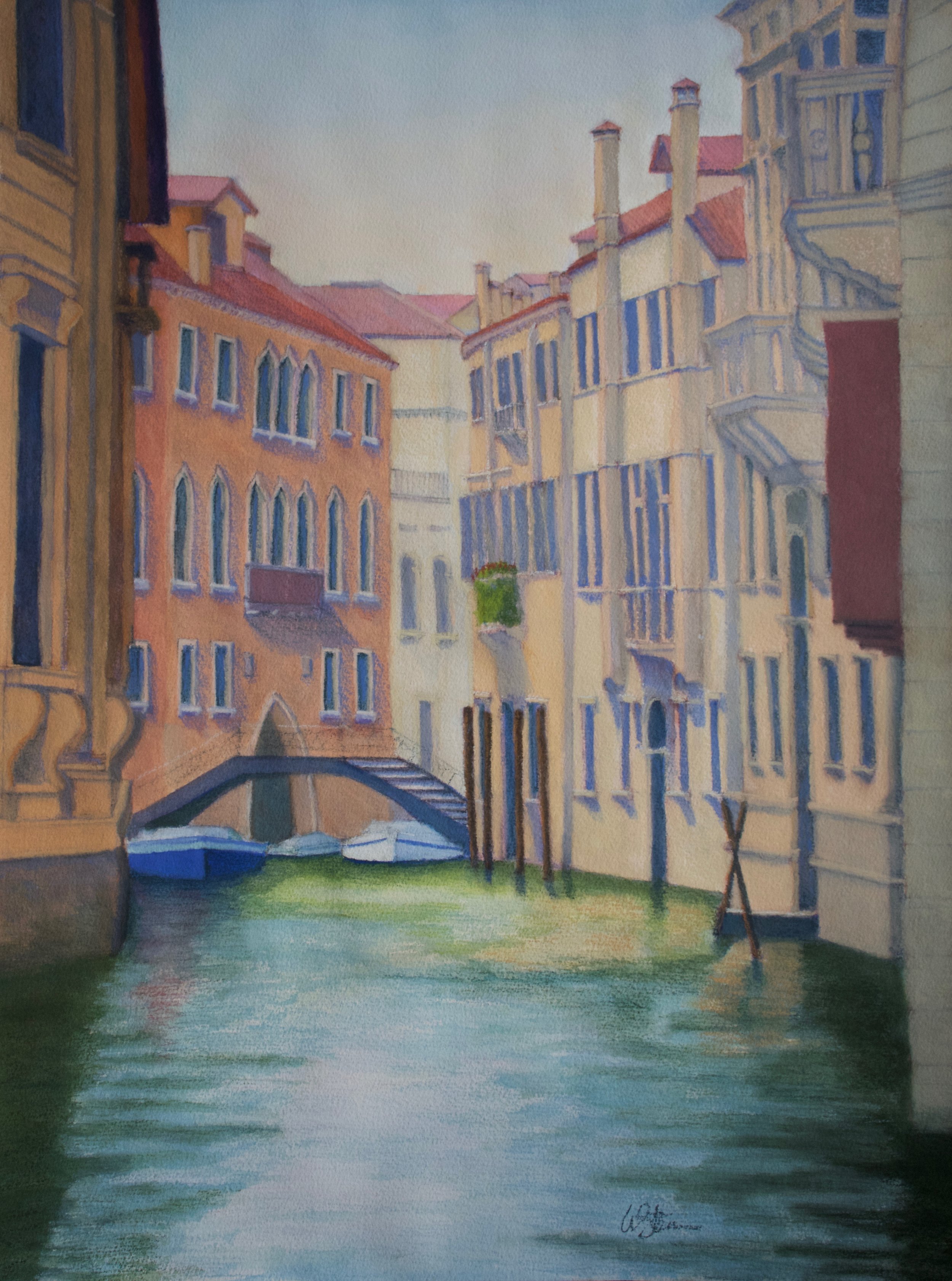  Pools of Light in a Venetian Canal, 2018  pastel on paper, 18x24 inches 