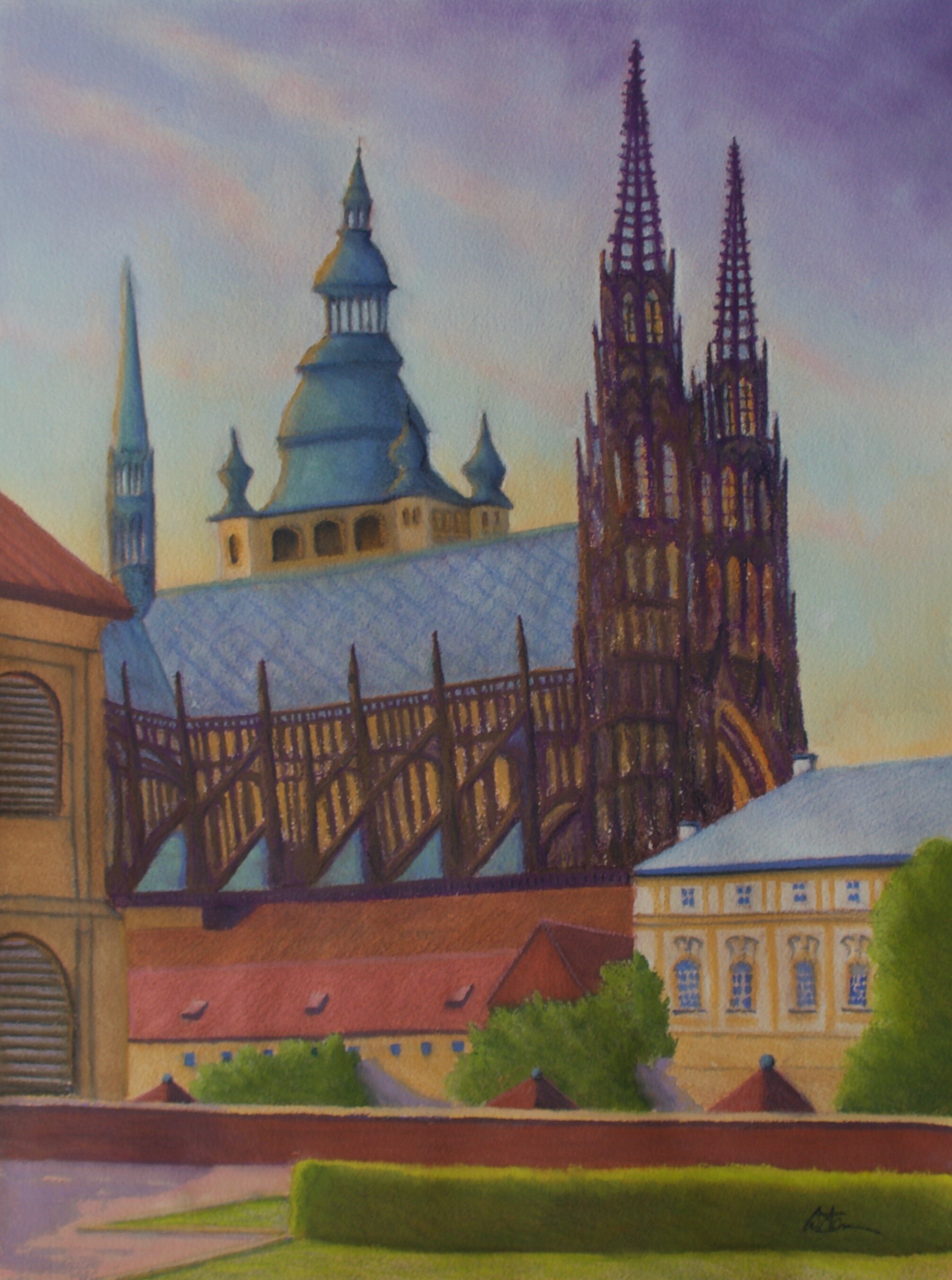  A Prague View, 2020  pastel on paper, 18x24 inches 