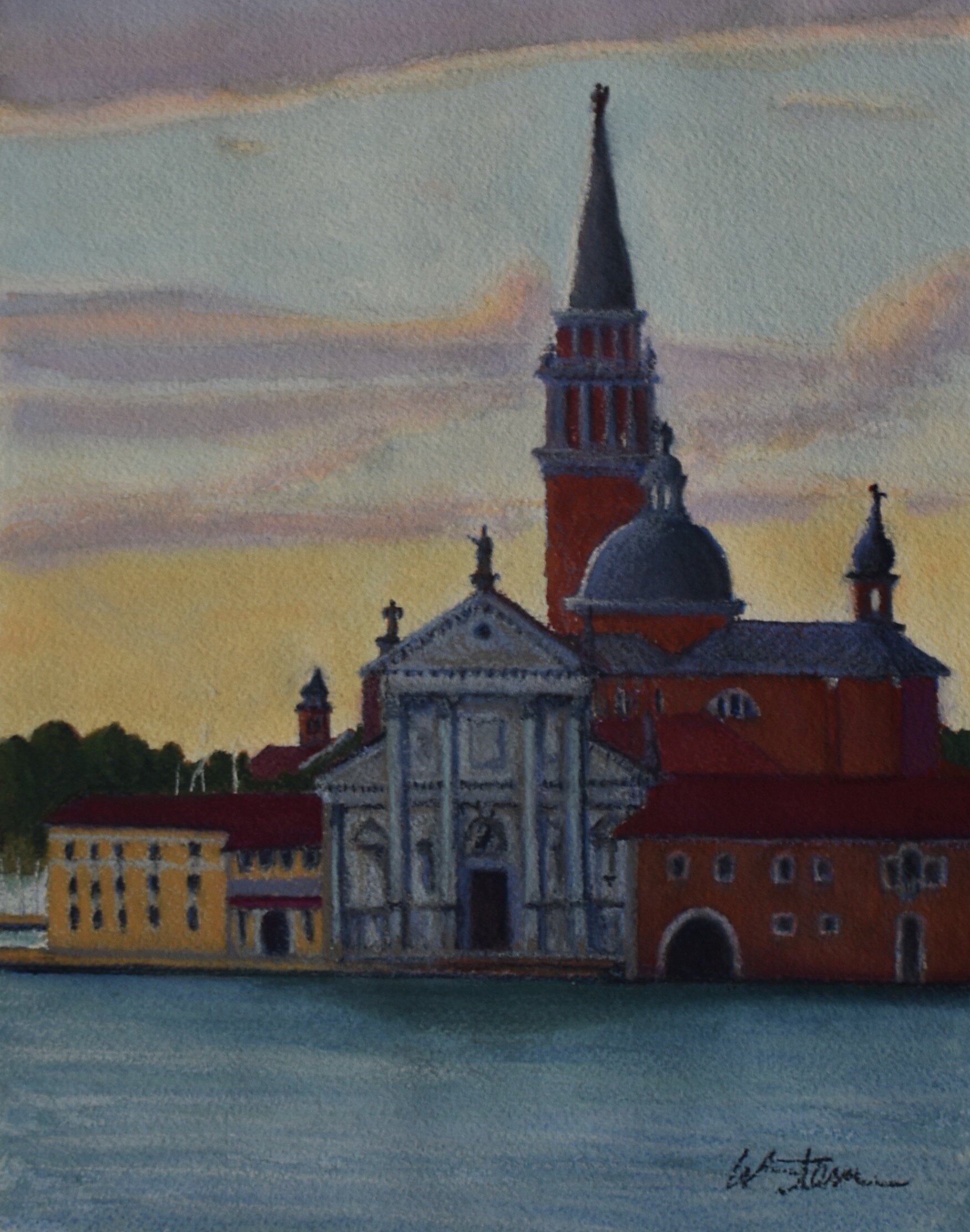  Sunrise on the Giudecca Canal, 2020  pastel on paper, 9x12 inches 