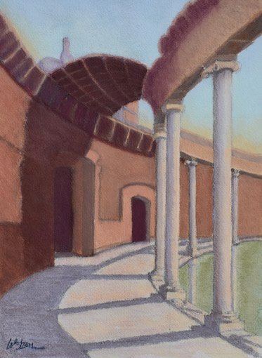  Villa Adriano Shadows, 2021  pastel on paper, 9x12 inches 