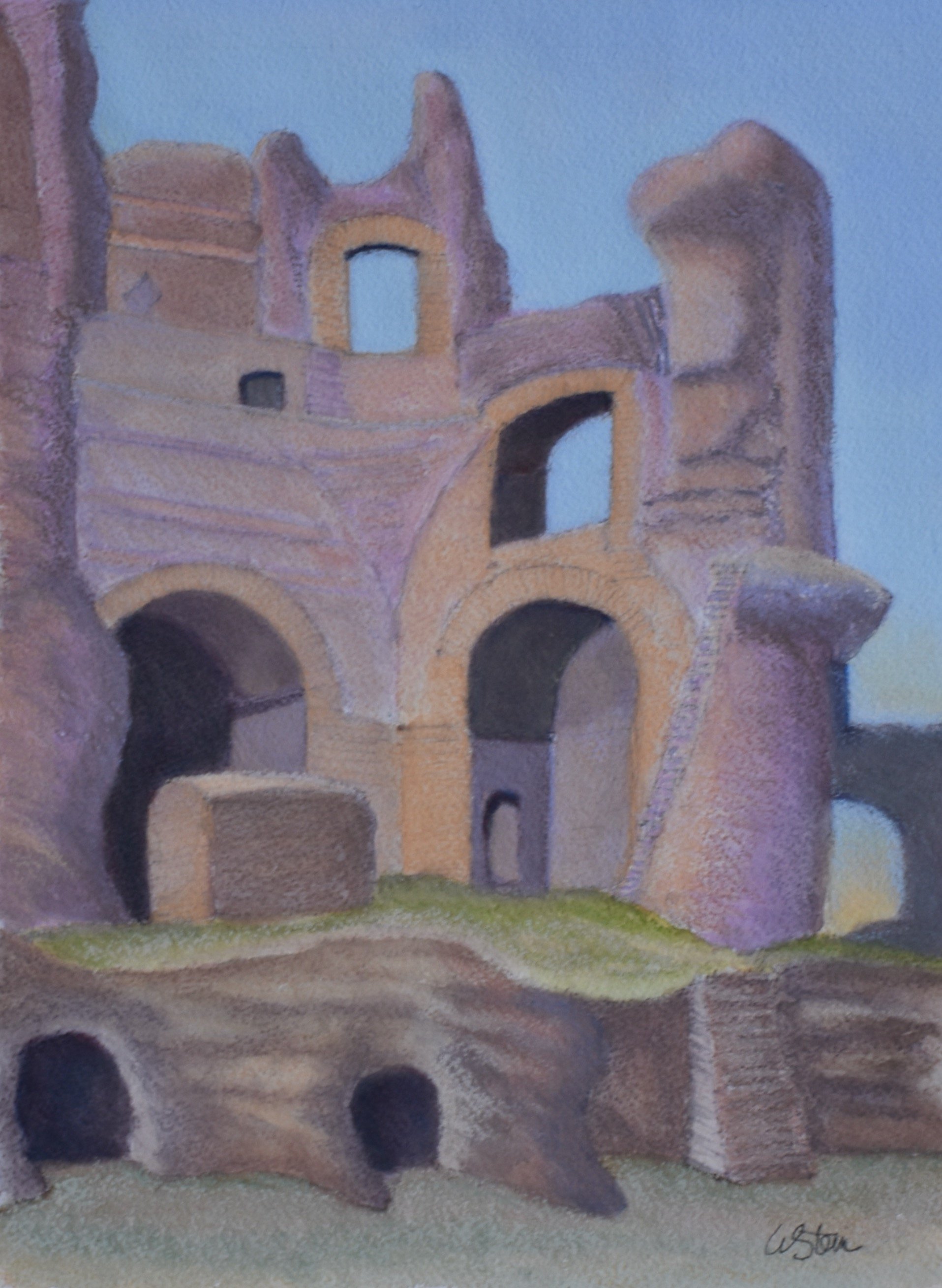  Villa Adriano Ruins, 2021  pastel on paper, 9x12 inches 