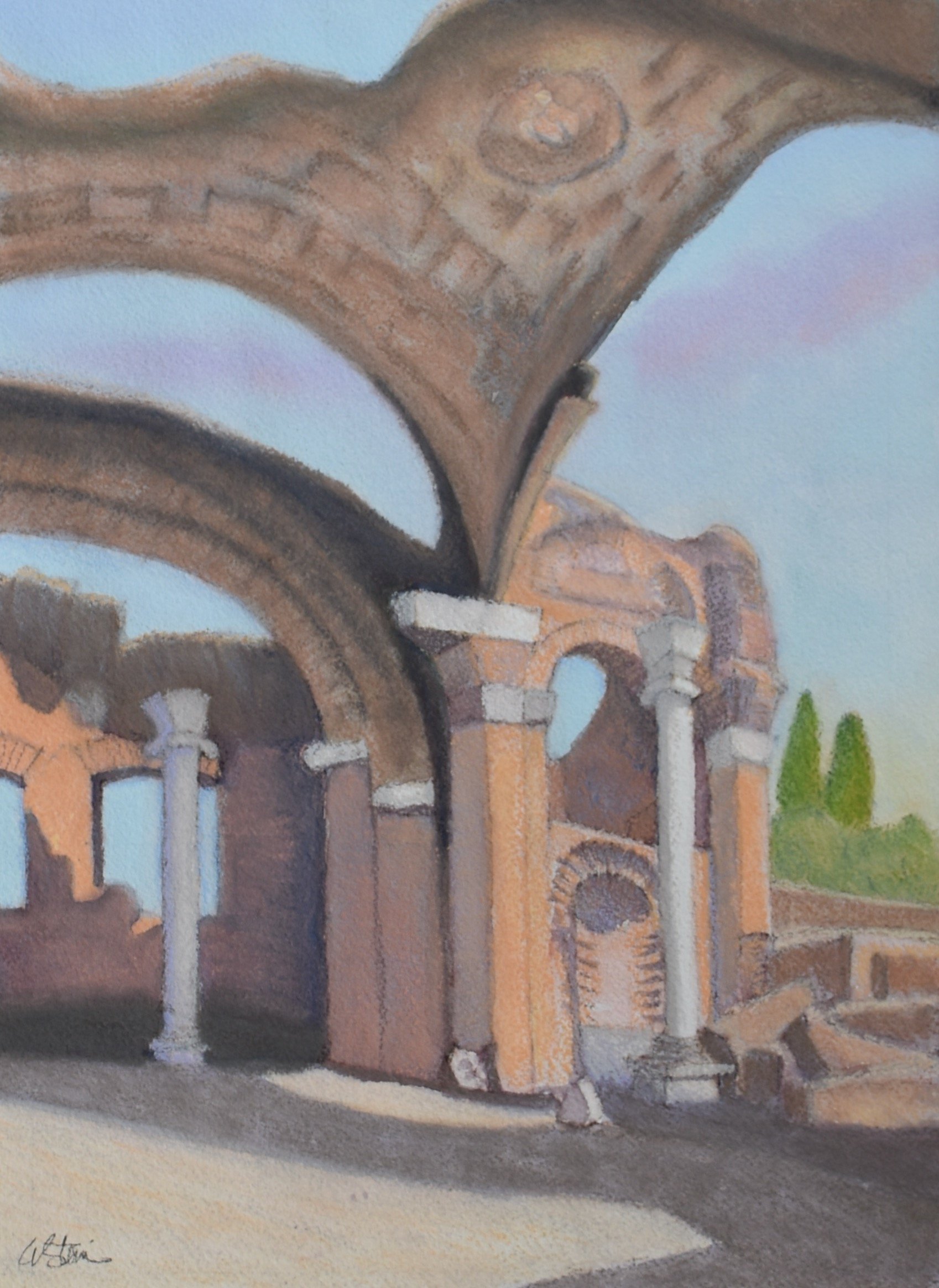  Villa Adriano Ruins II, 2022  pastel on paper, 9x12 inches 