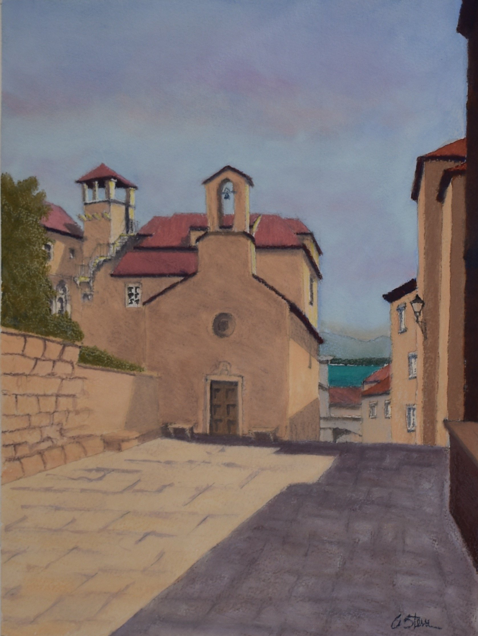  Unfinished Facade,Korcula, 2022  pastel on paper, 12x16 inches 