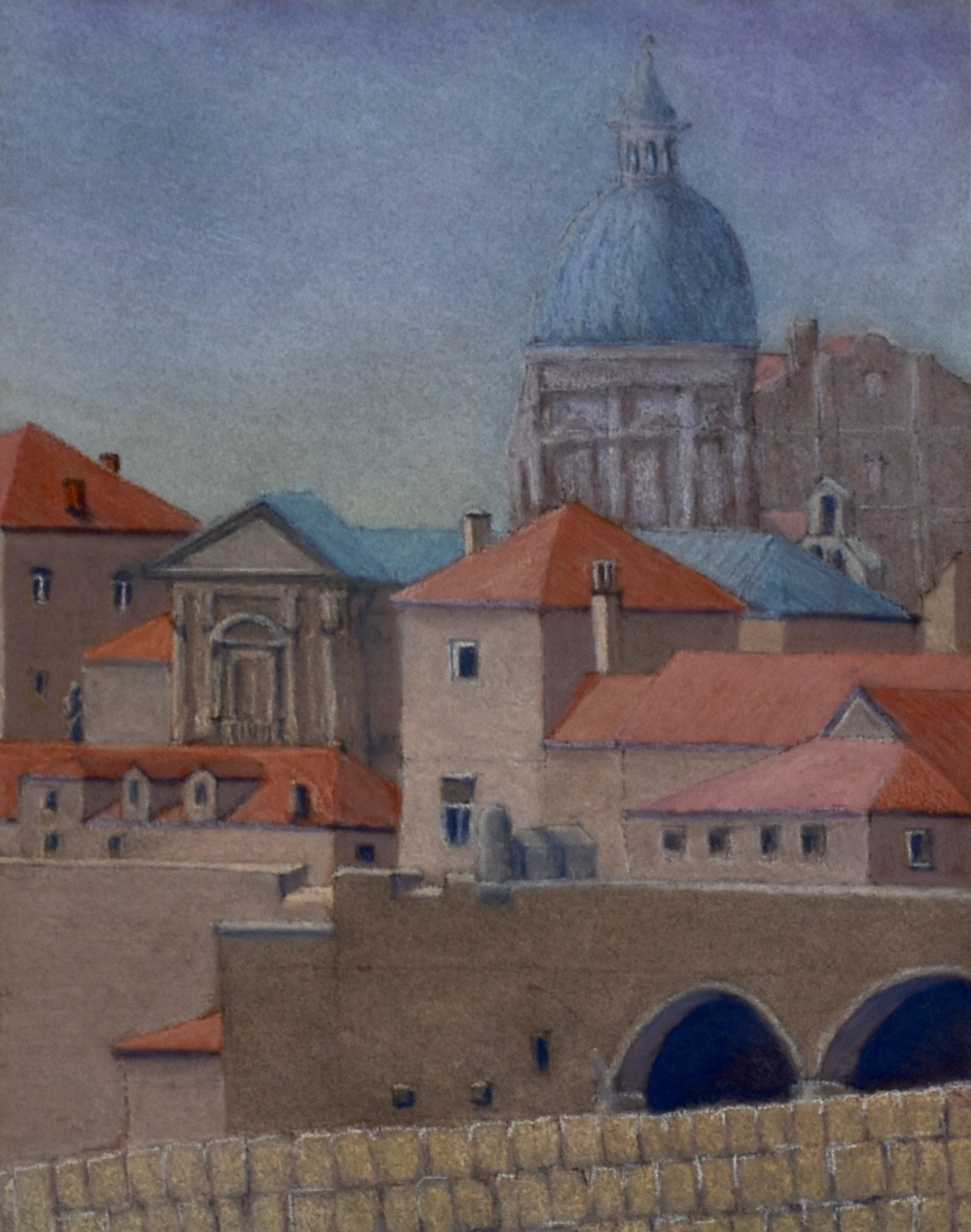  Dubrovnik Skyline, 2022  pastel on paper, 9x12 inches 