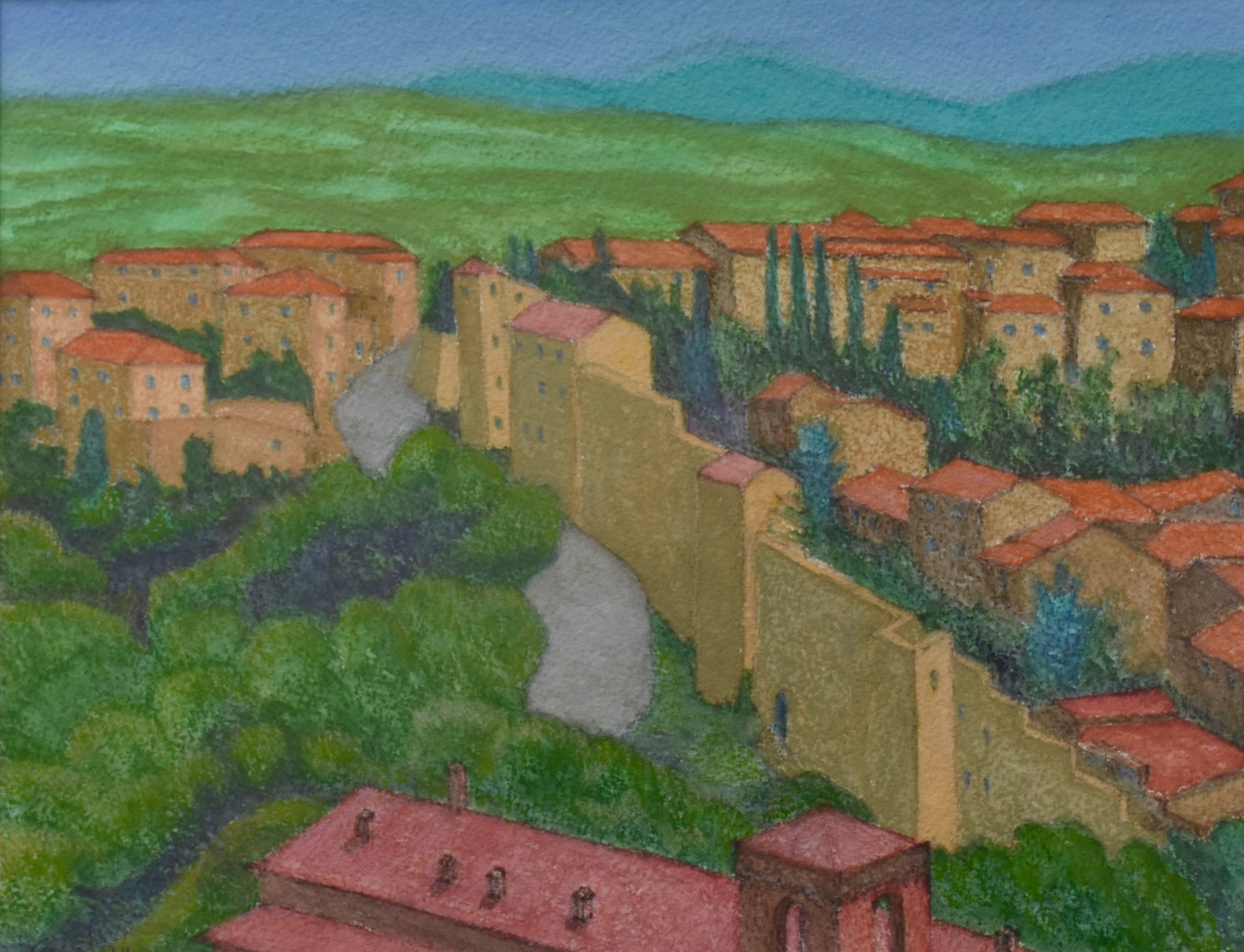 Perugia Beyond the Wall pastel on paper, 9×12 inches private collection