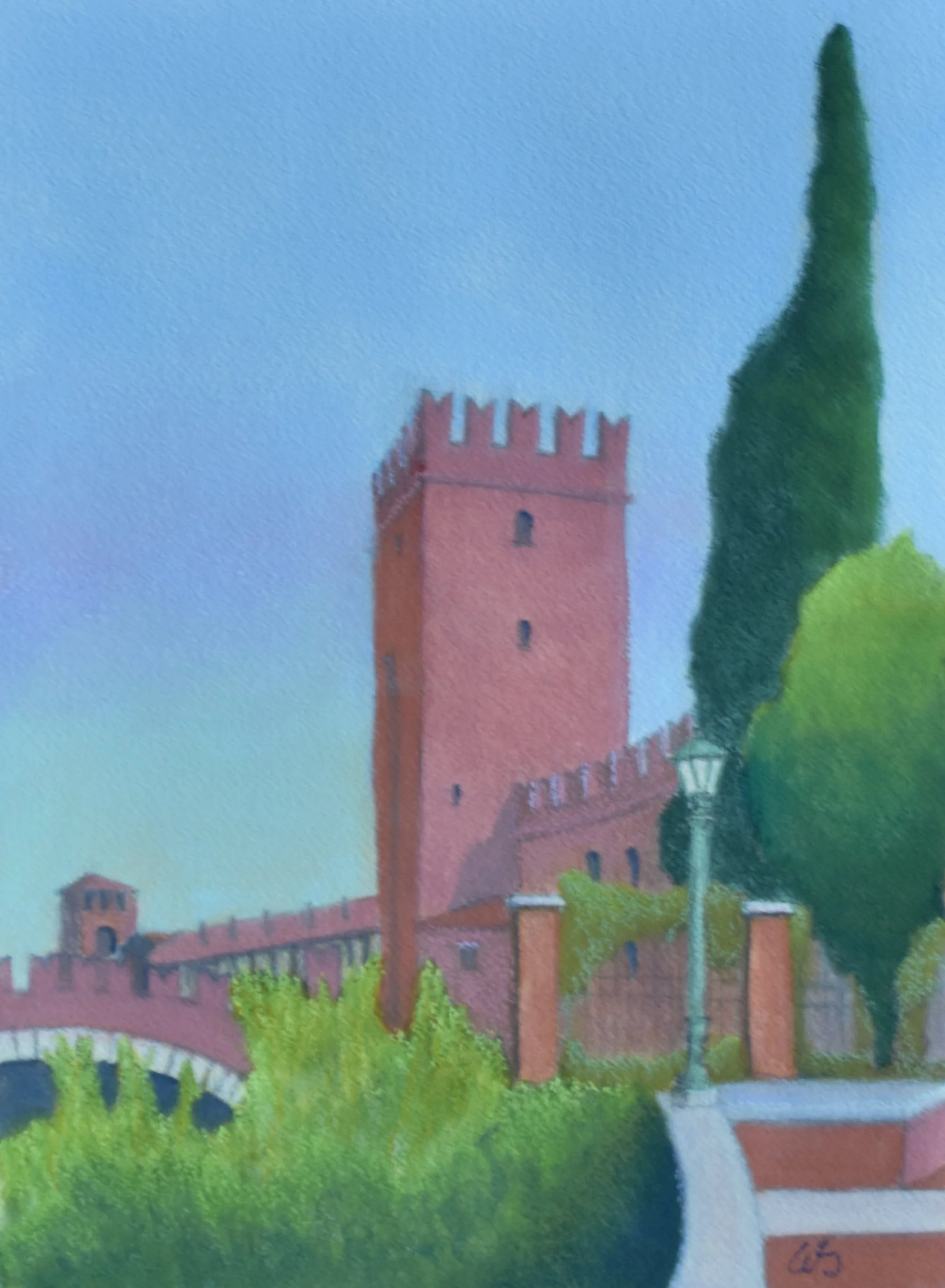  Verona Castelvecchio,2026  pastel on paper, 9×12 inches 