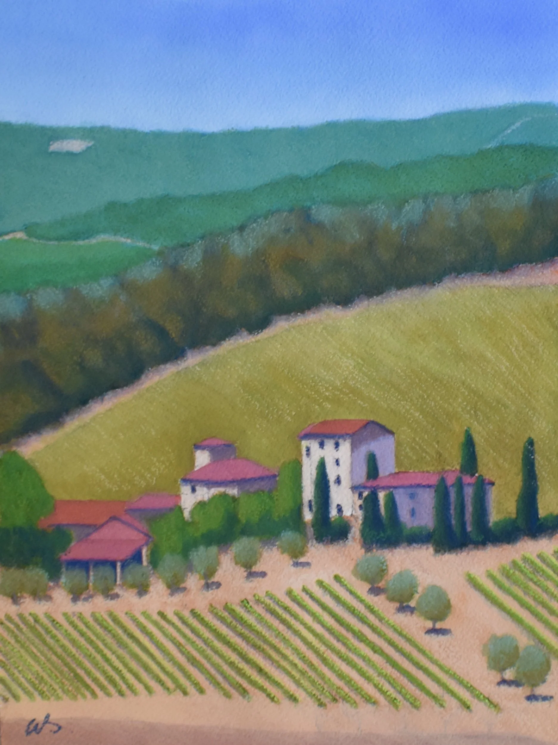  Tuscan Countryside, 2026  pastel on paper, 9×12 inches 