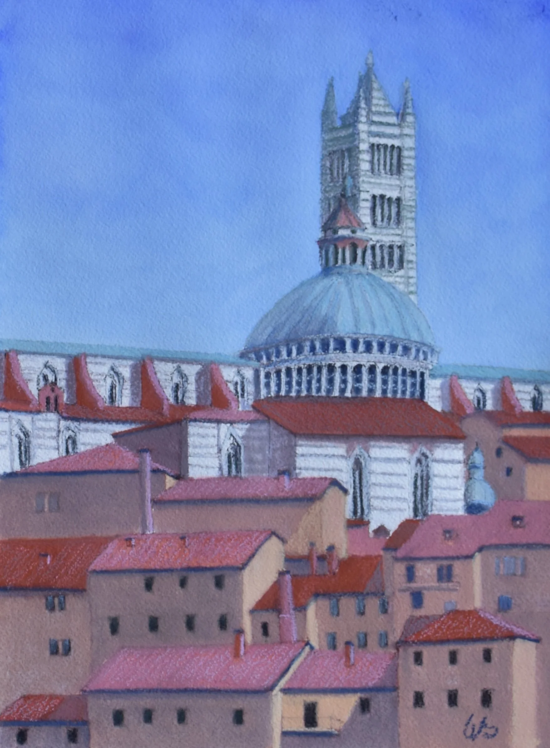  Siena Roofscape, 2026  pastel on paper, 9×12 inches 