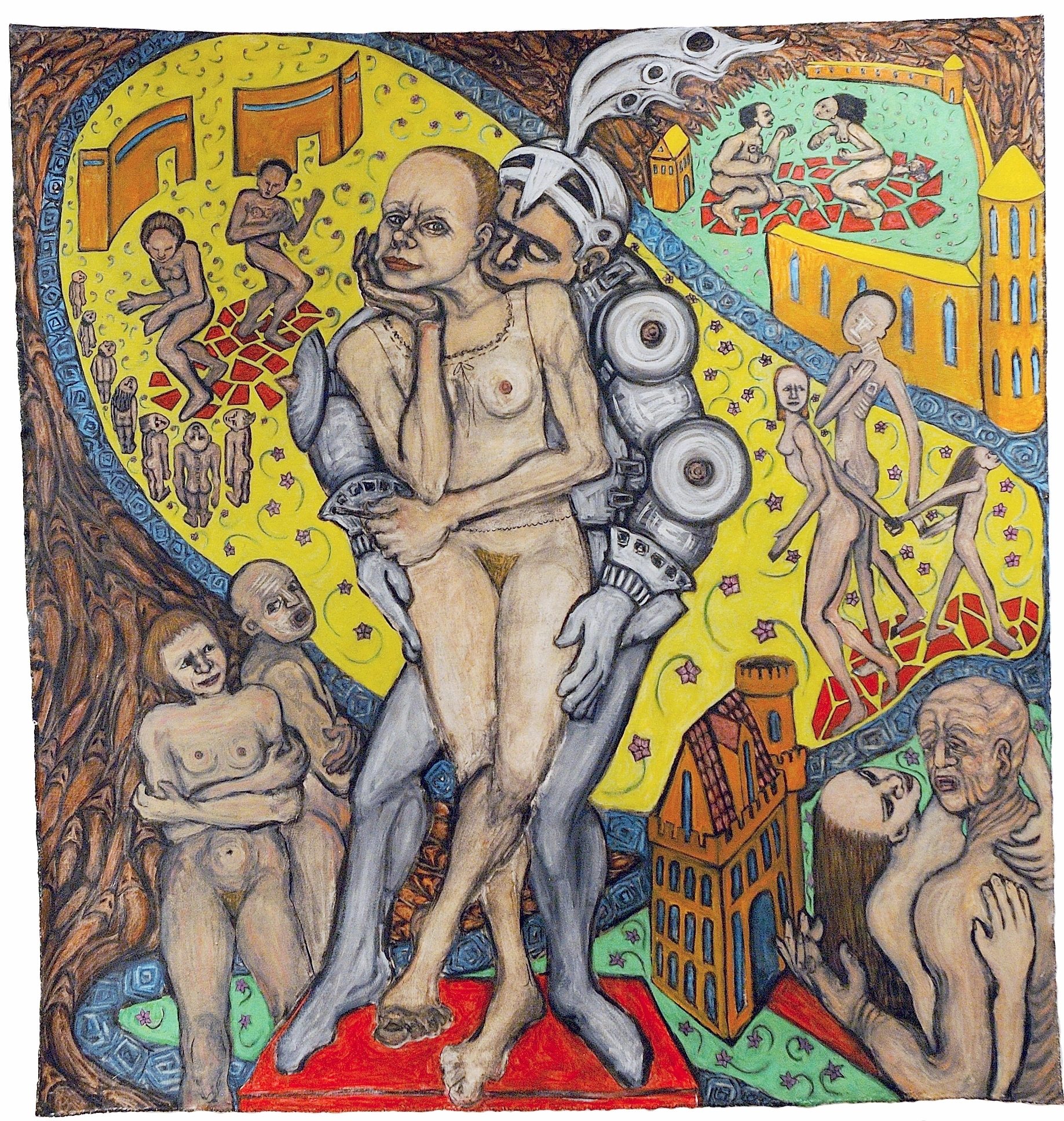 The Wife of Bath: Her Own Tale, 5.3 ft x 5 ft, 161.544 cm x 152.4 cm, oil on unstretched canvas