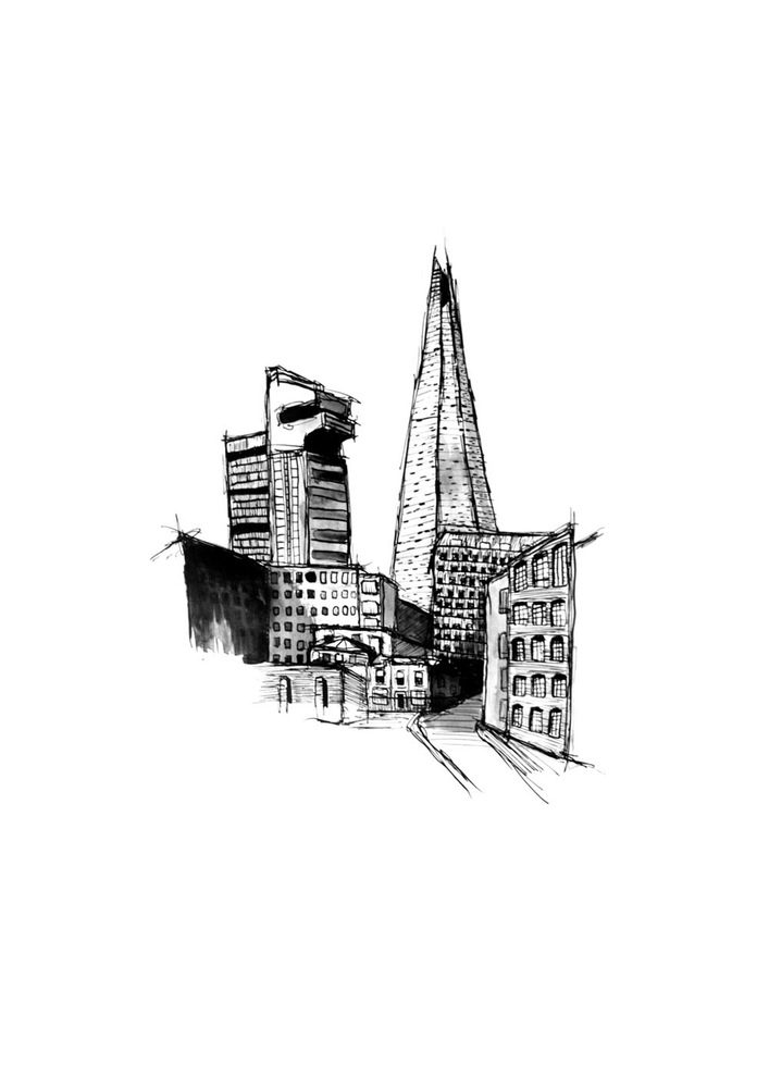 London Sketch Illustration With Shard Of Glass And River Thames Stock  Photo, Picture And Royalty Free Image. Image 35113720.