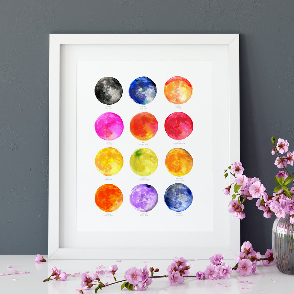 Full Moon Names - Colourful Moons - Art Print — Drawn Together