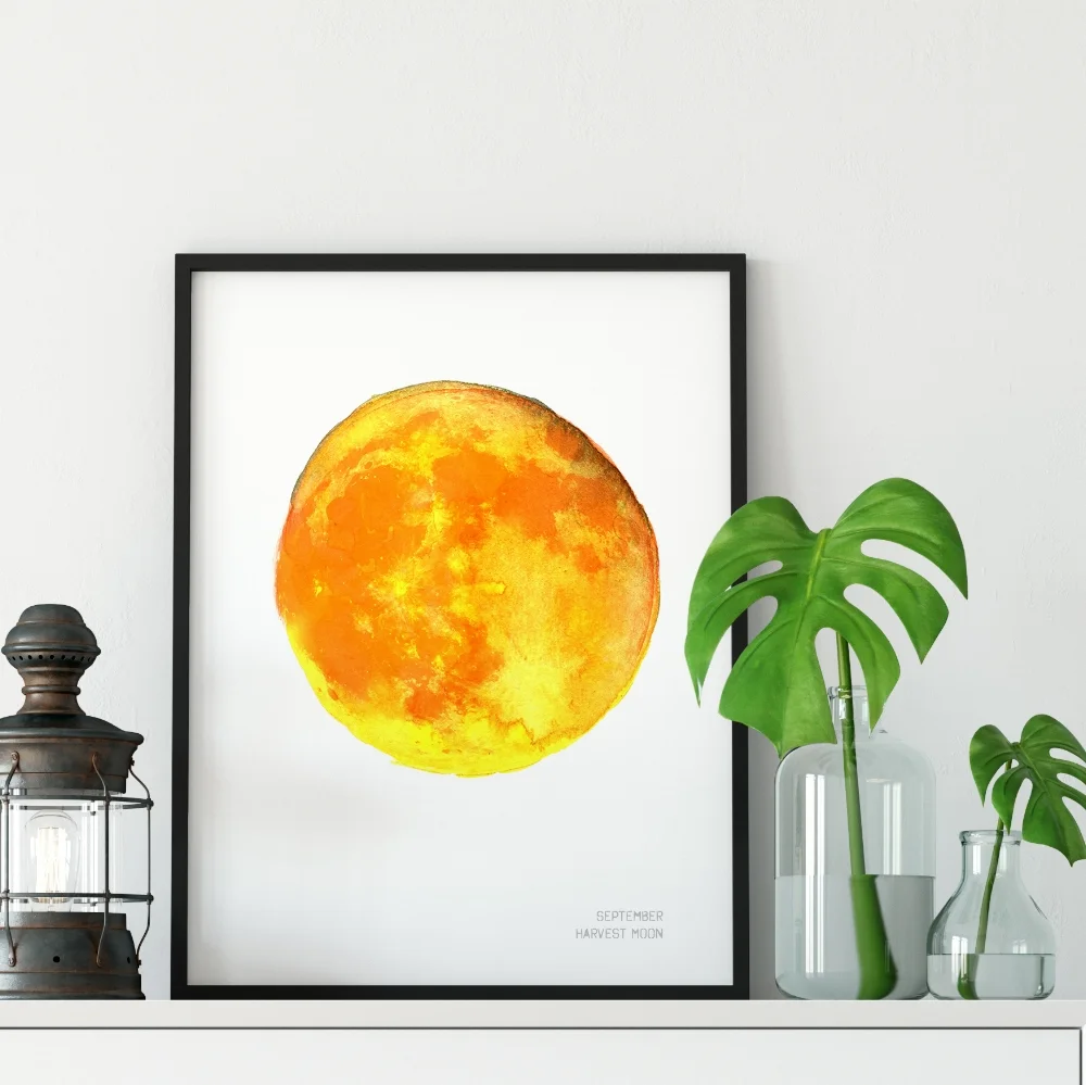 September Harvest Moon Art Print Full Moon Names