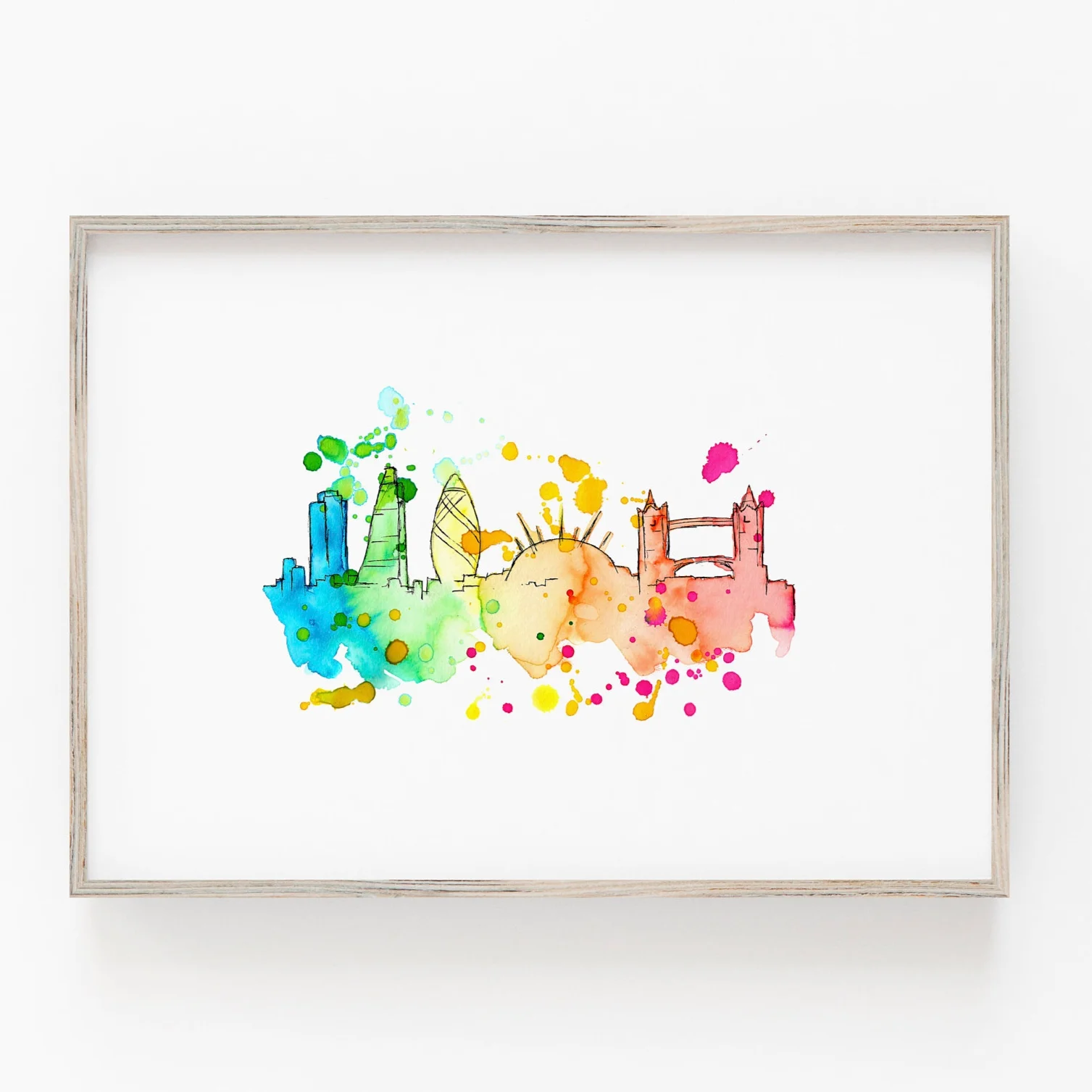 Colourful London Art Print -  Blue Green Yellow - London Skyline