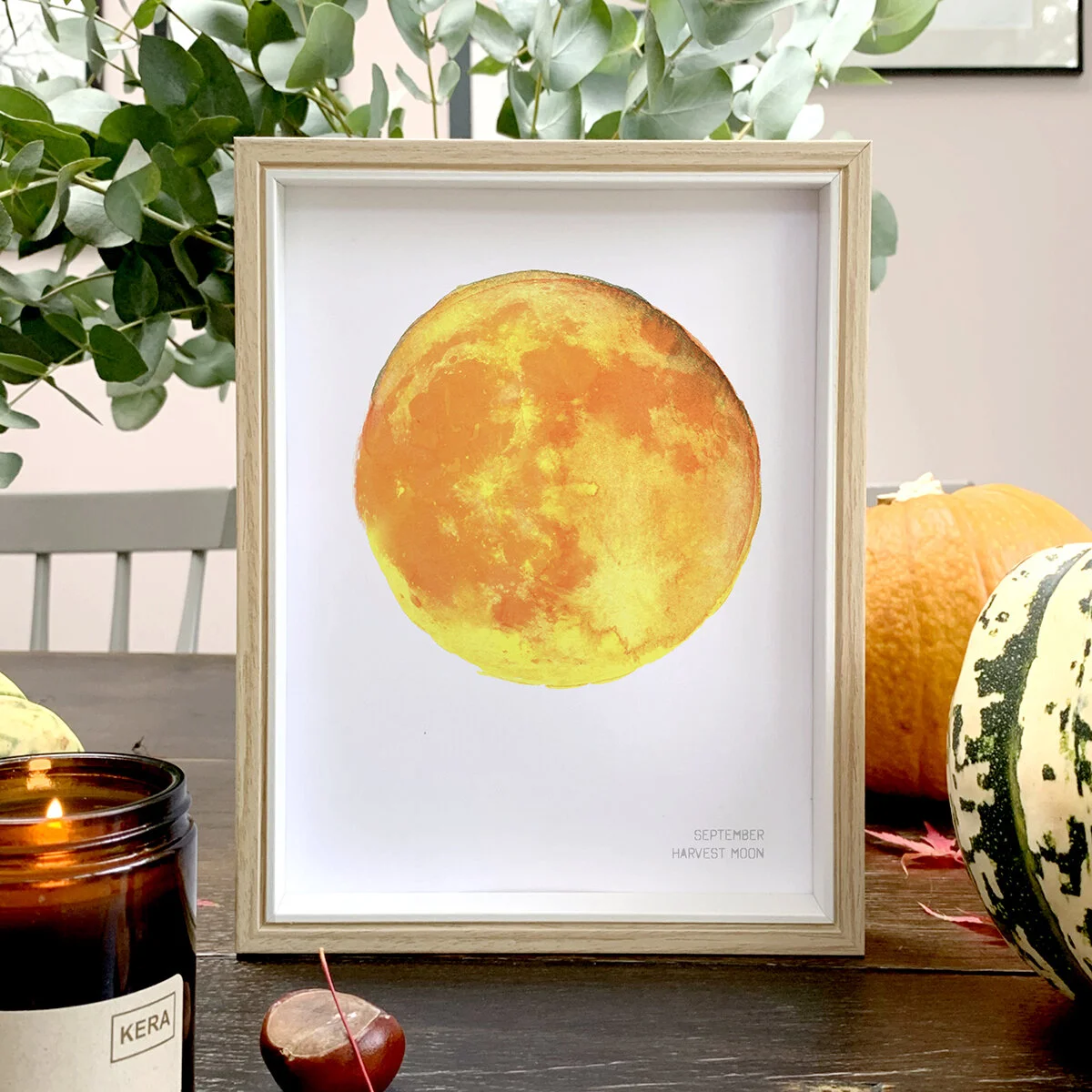 Harvest Moon - Colourful Autumn Moon Art Print