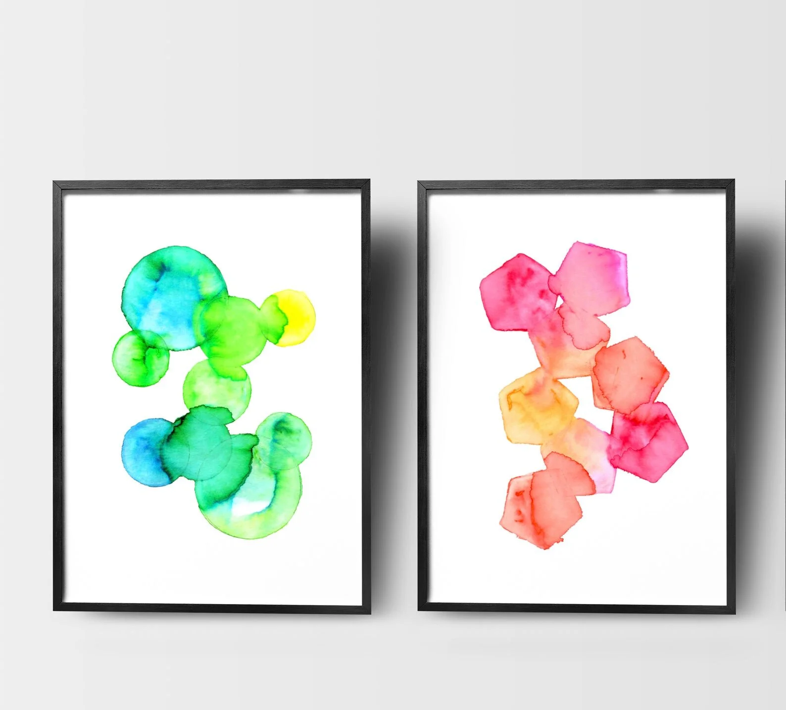 Geometric Abstract Watercolour Prints - Set of 2