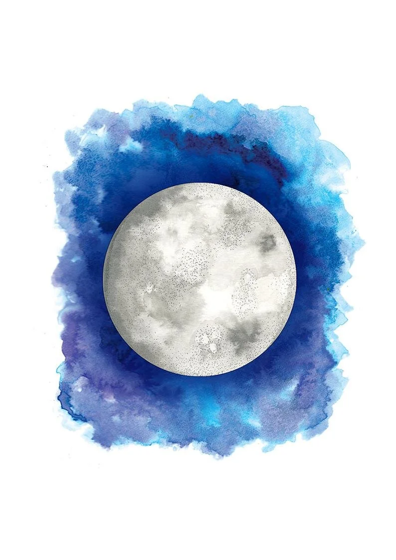Blue Watercolour Moon - Digital Download 