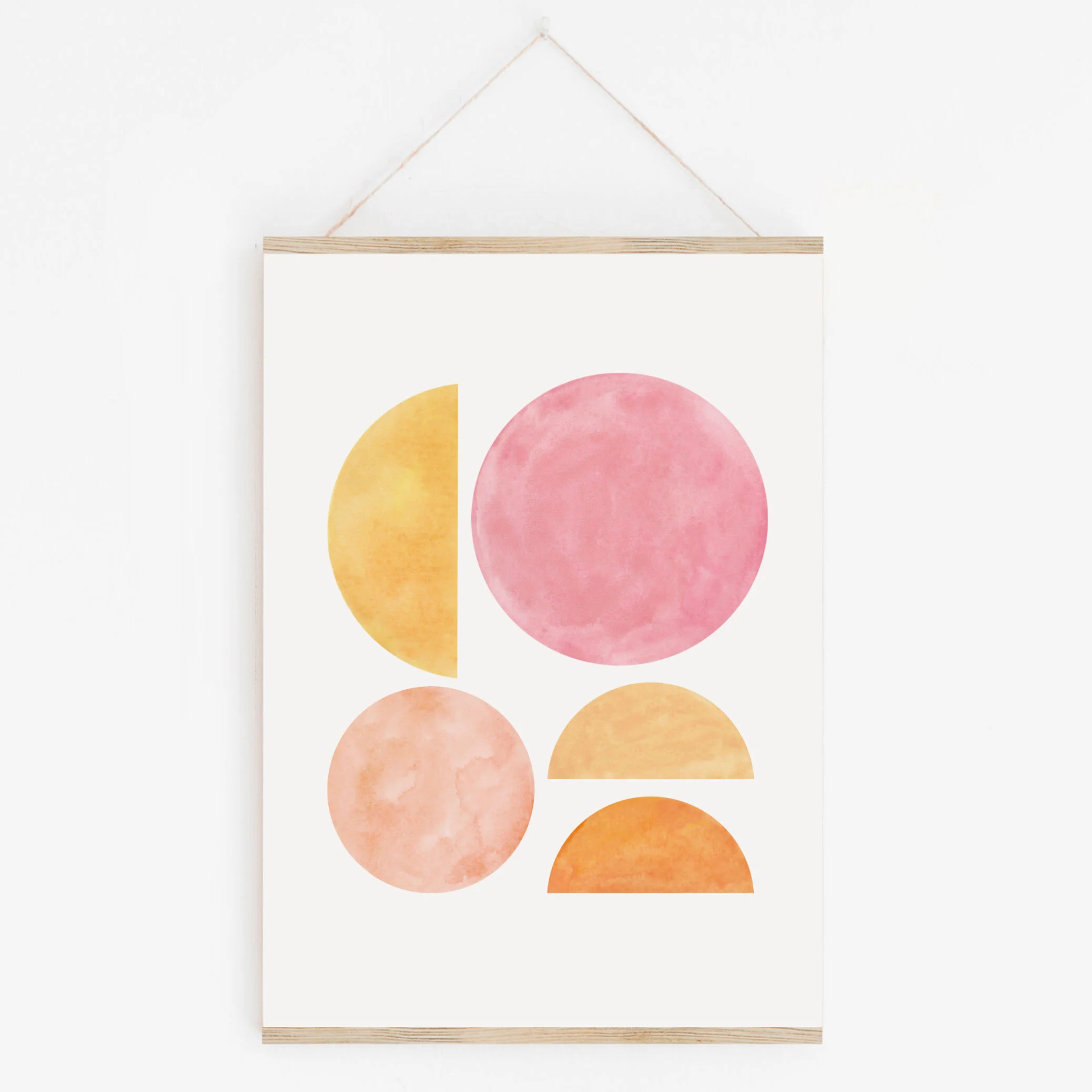 Abstract Geometric Art Print - Circles and Half Circles Art Print - Pink and Mustard