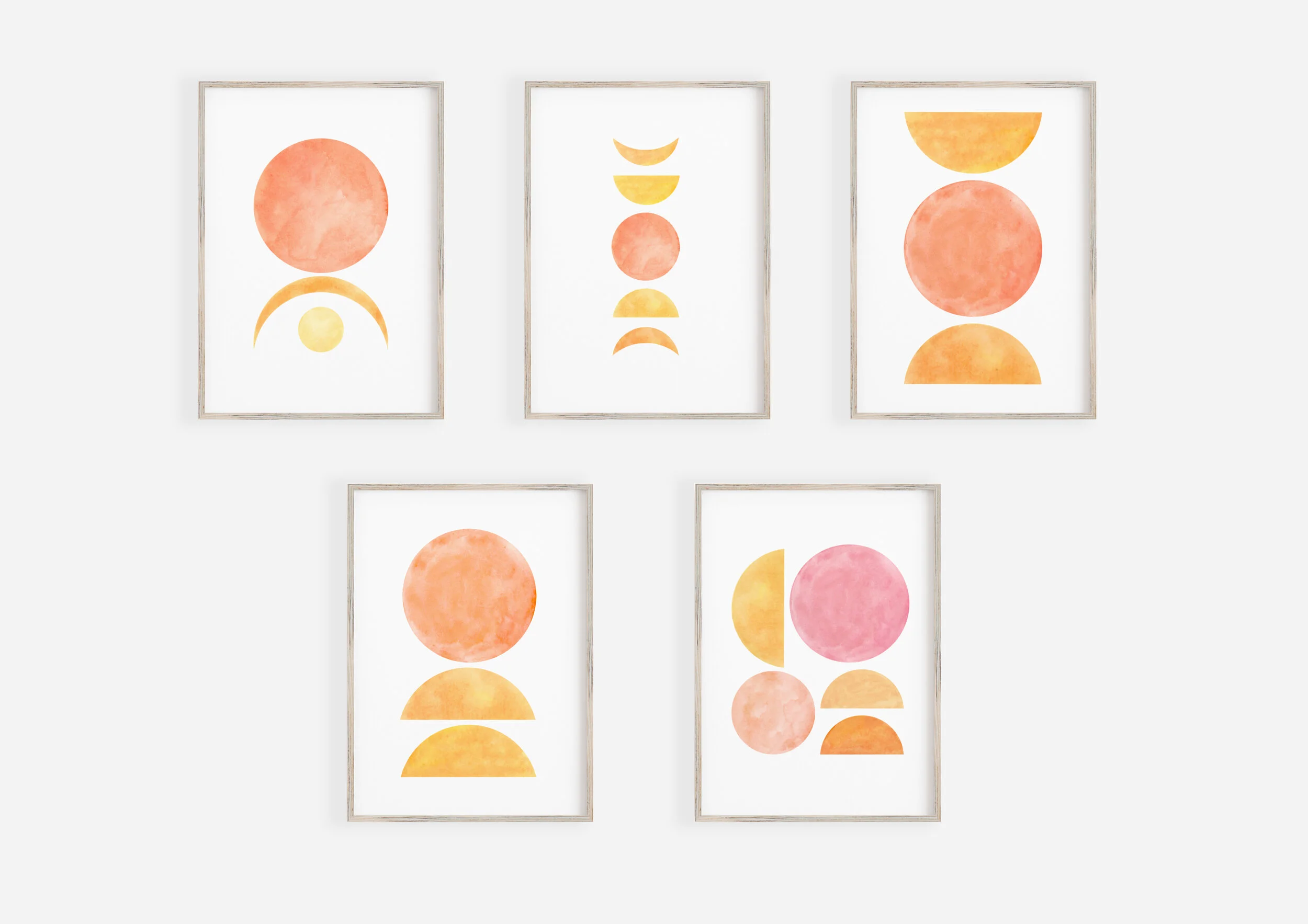 Set of 5 Prints - Abstract Geometric Gallery Wall Art Prints 