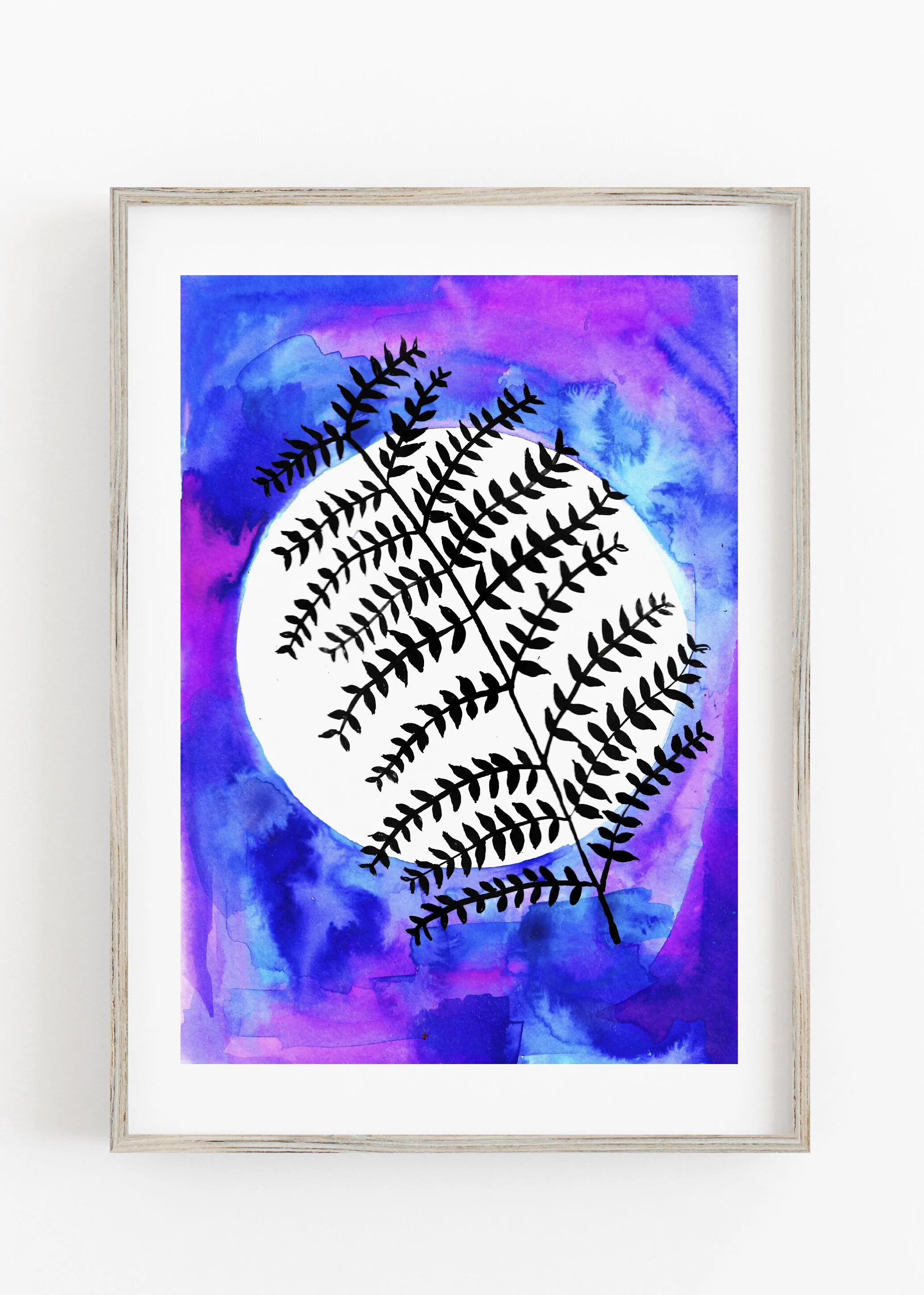 Leaf Drawing Night Colours - Art Print