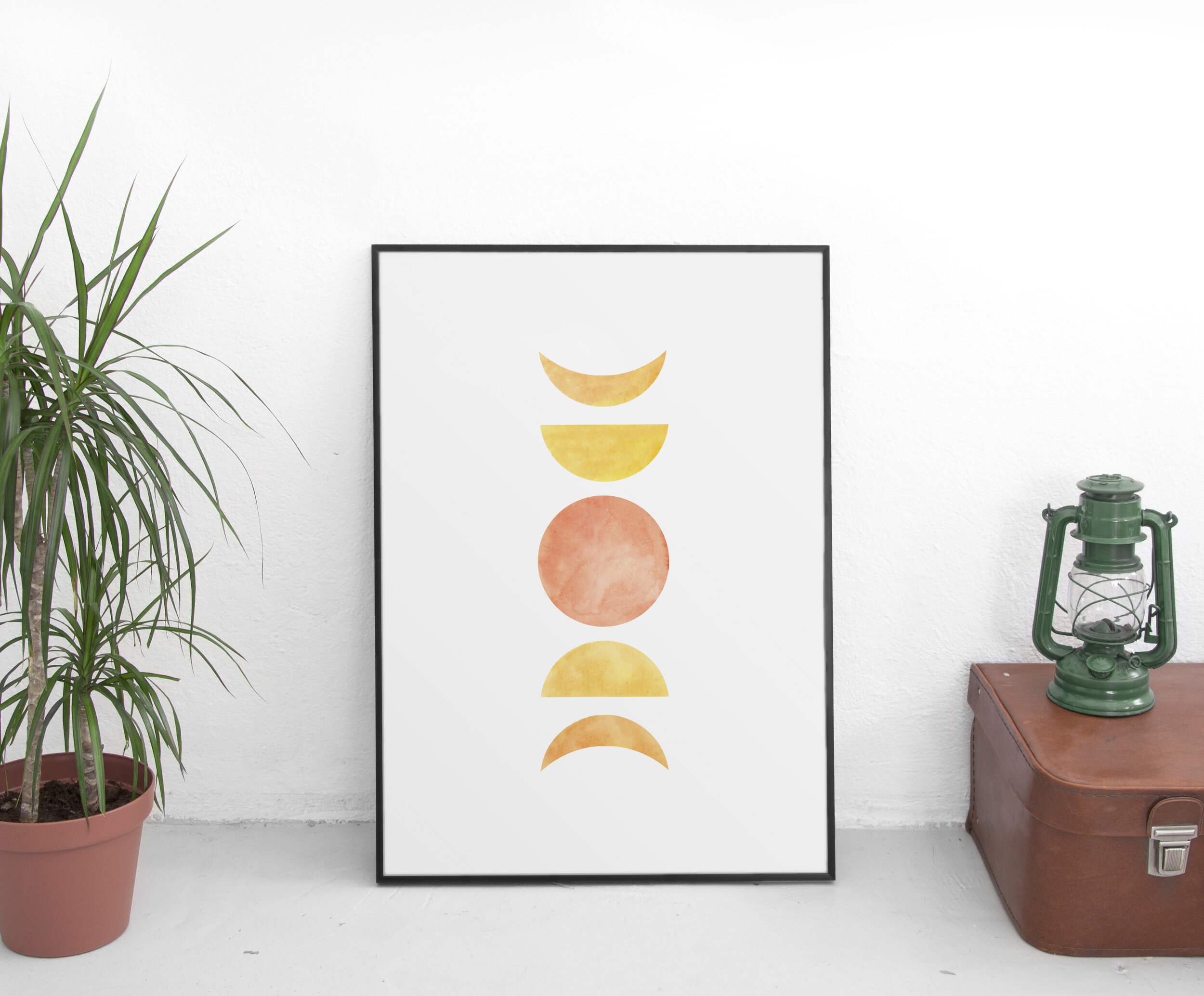 Abstract Geometric Moon Phases Pink and Mustard Modern Art Print for Sale A4 A3 A2.jpg