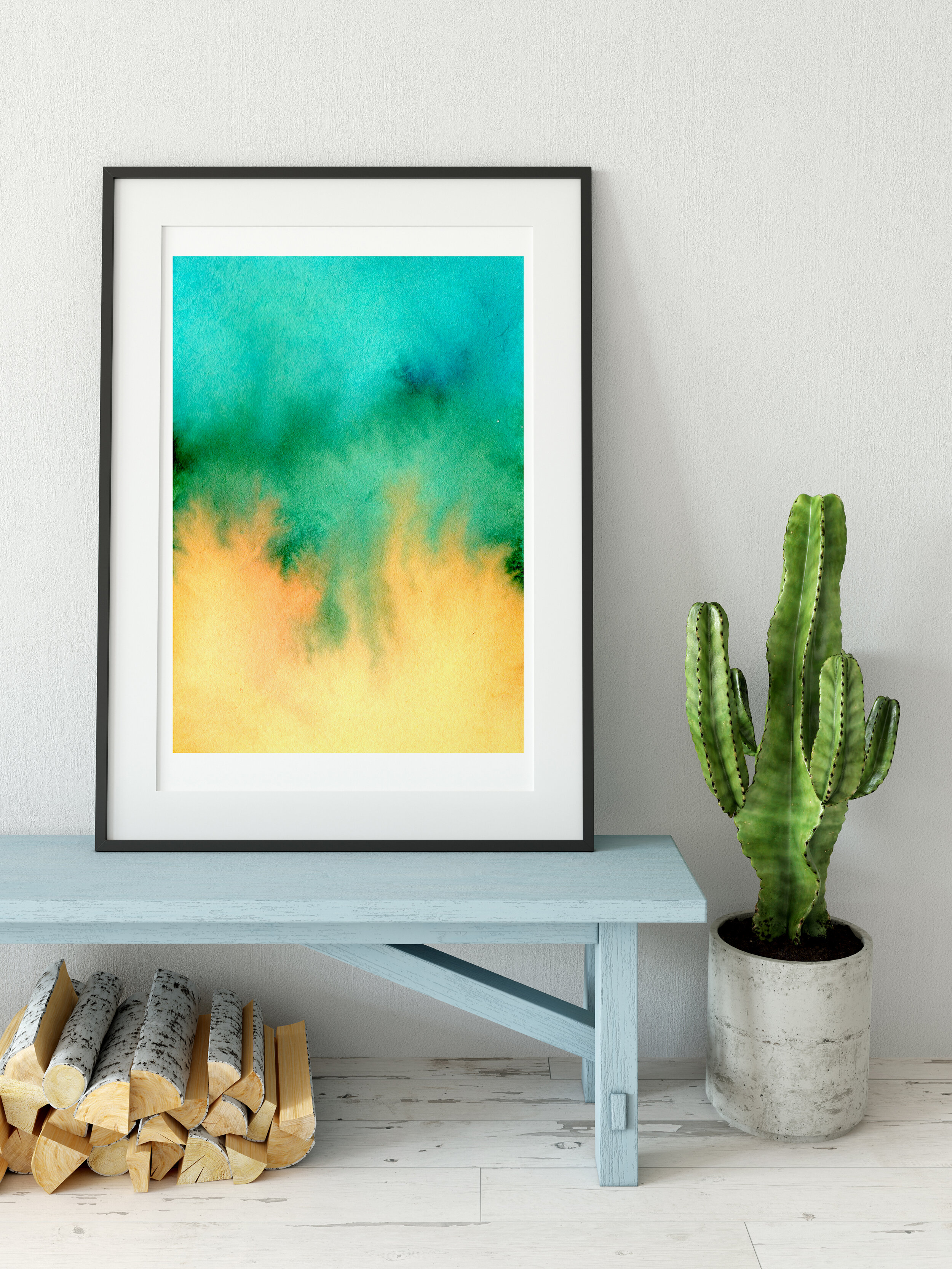 Colourful Abstract Wall Art In Yellow Orange and Teal 