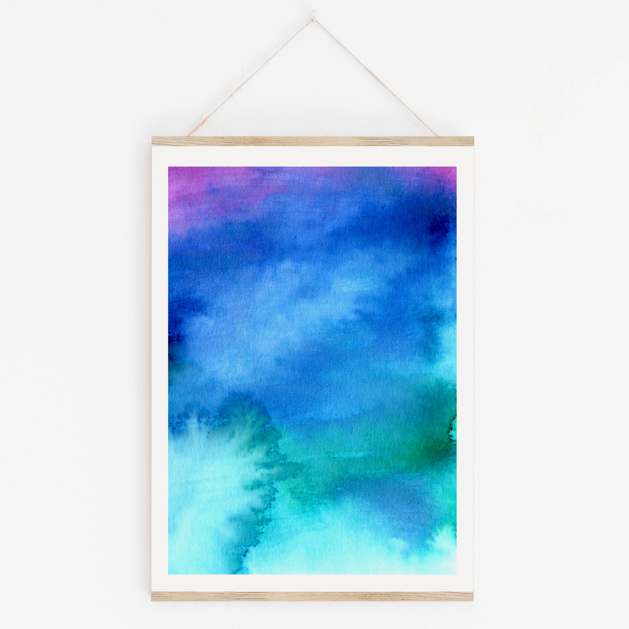 Abstract Art Print Blue Green and Purple on Print Hanger