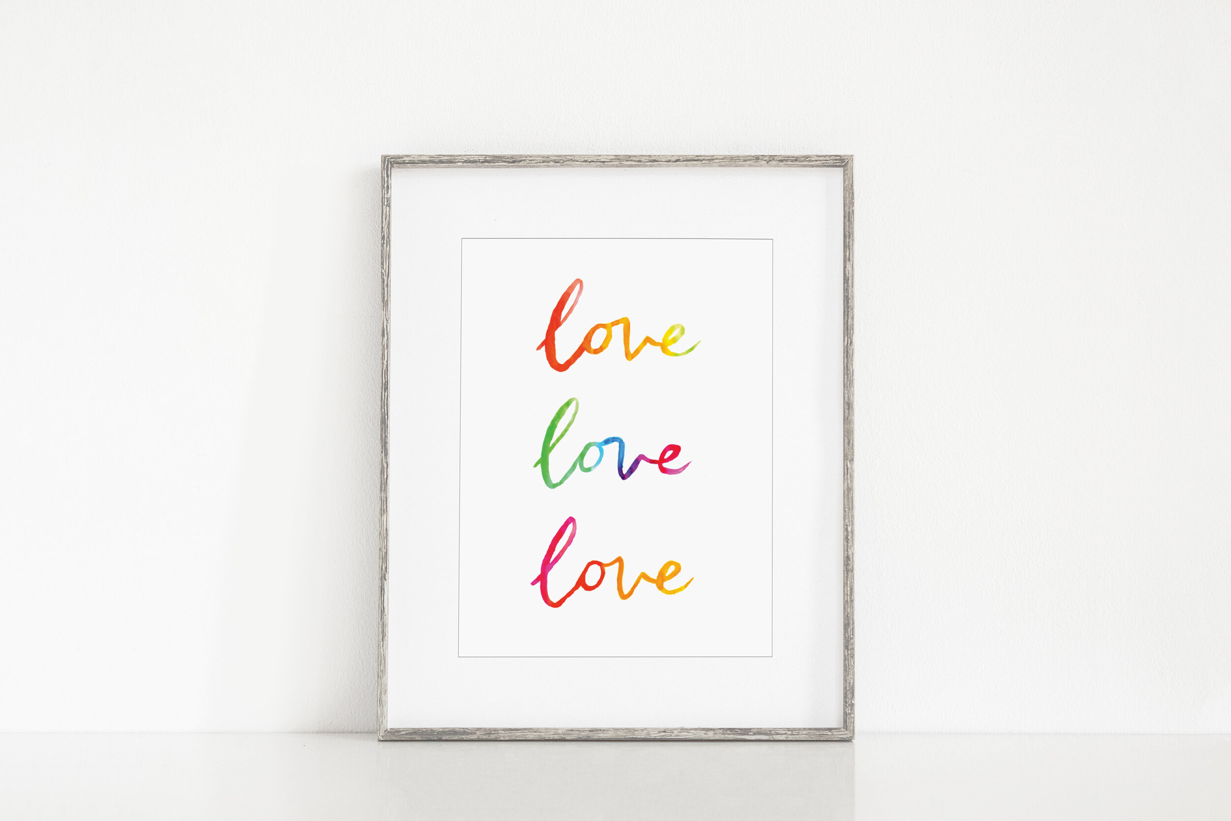 Love Love Love - Handwritten Typography Rainbow Print - Digital Download Art
