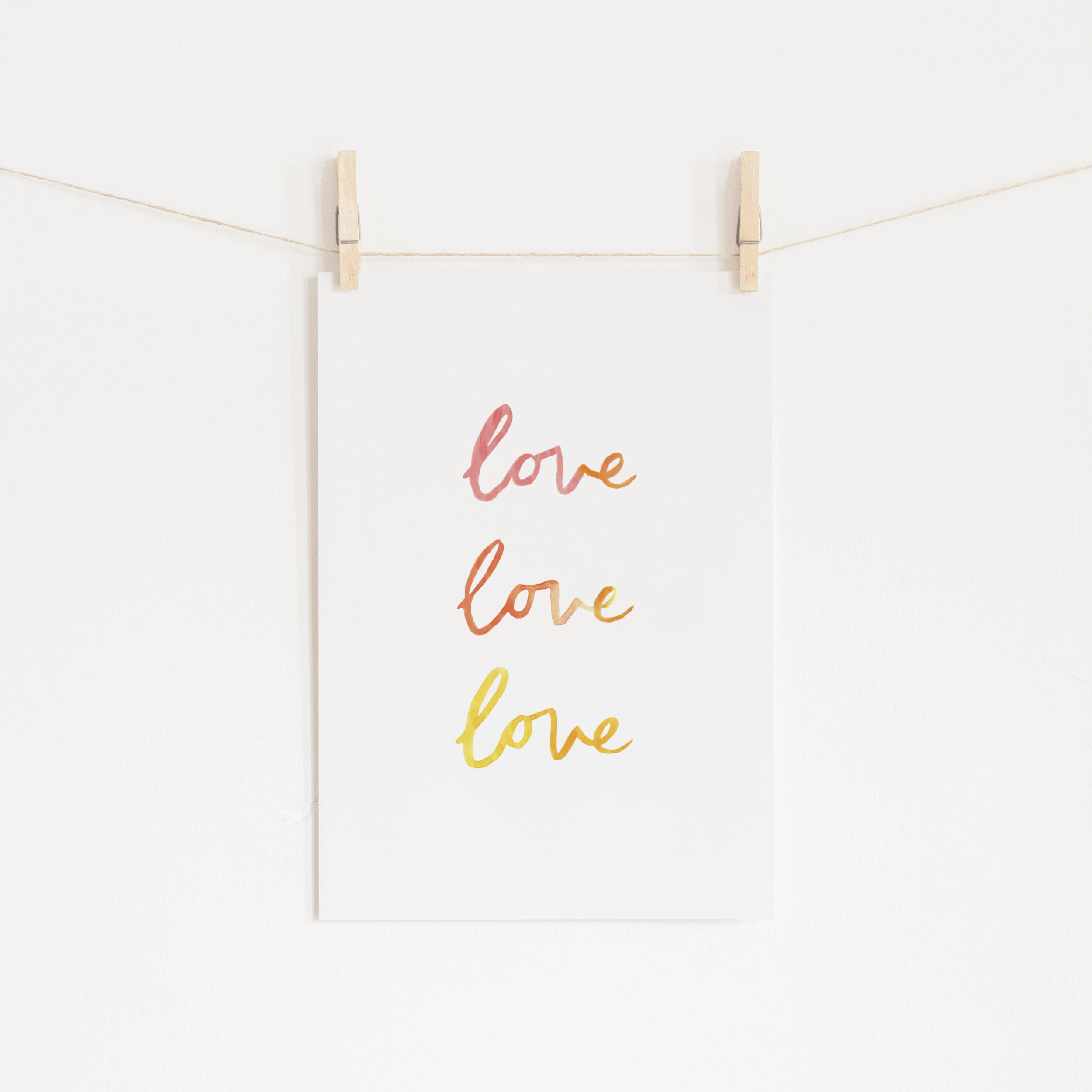 Love Love Love - Quote Print in Mustard and Pink - Digital Download