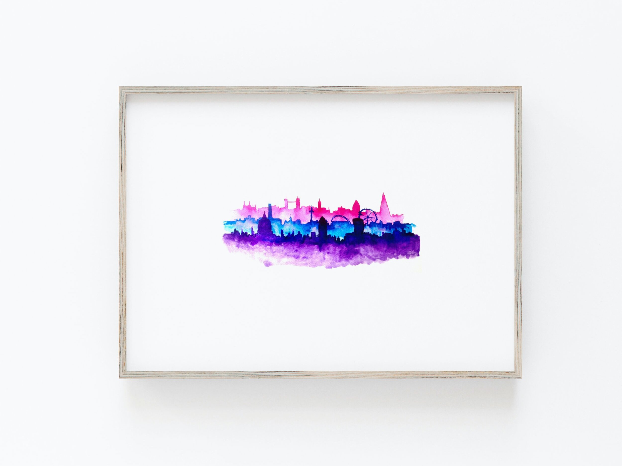 London Skyline Art Print -  (No 1 ) - Blue,  Purple and Pink