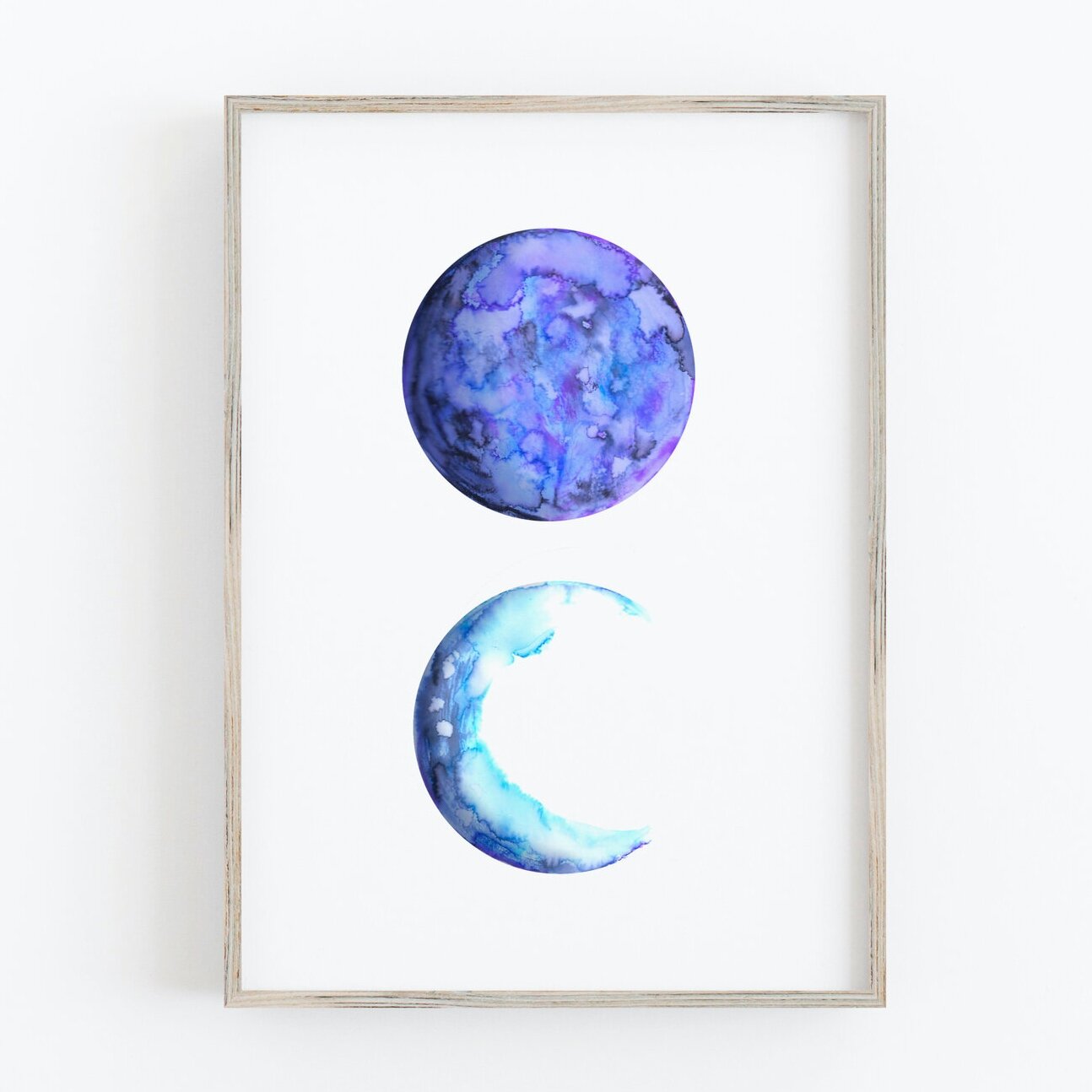 Full Moon and Crescent Moon Art Print - Phases of the Moon