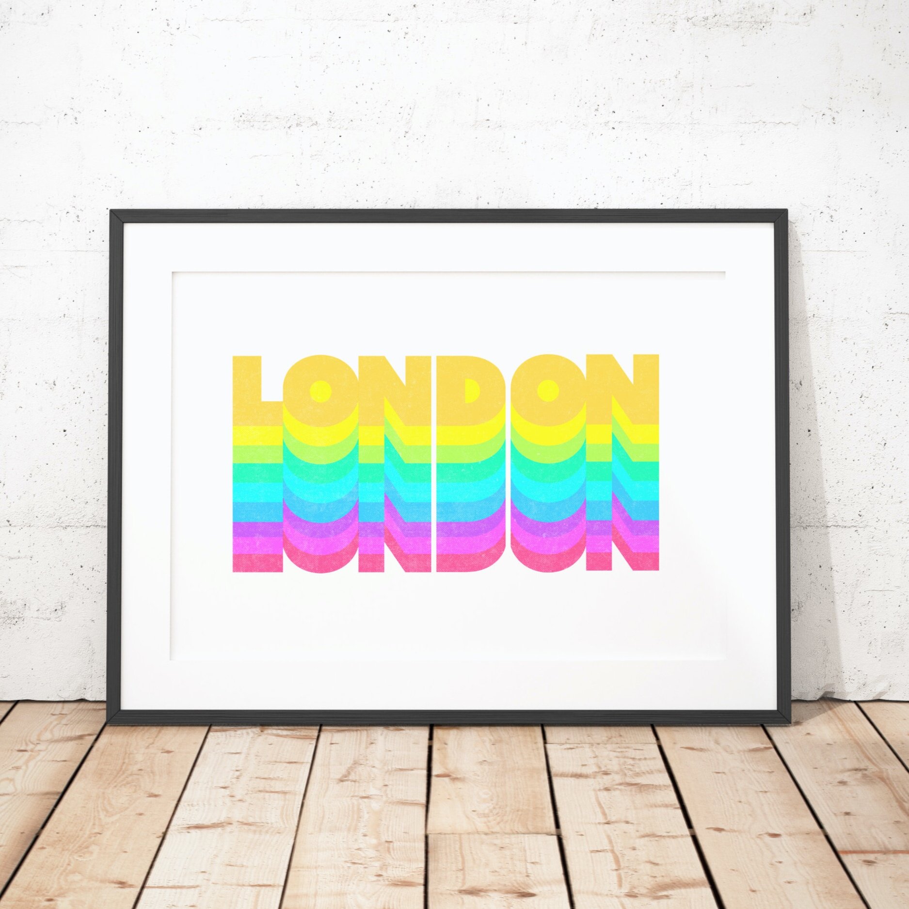 London Typography Art Print in Rainbow Colours