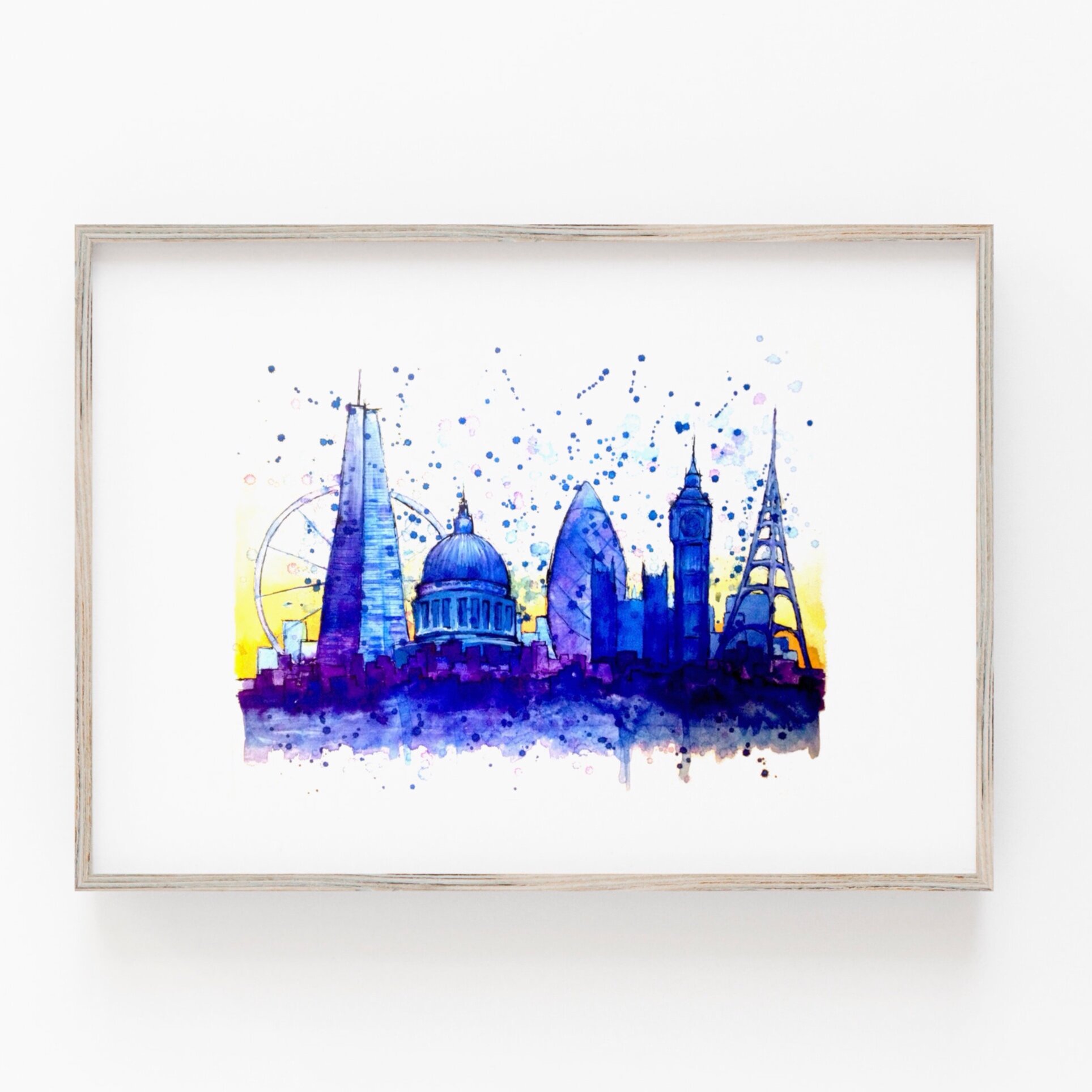 London Skyline Blue and Yellow - Colourful London Art Print 
