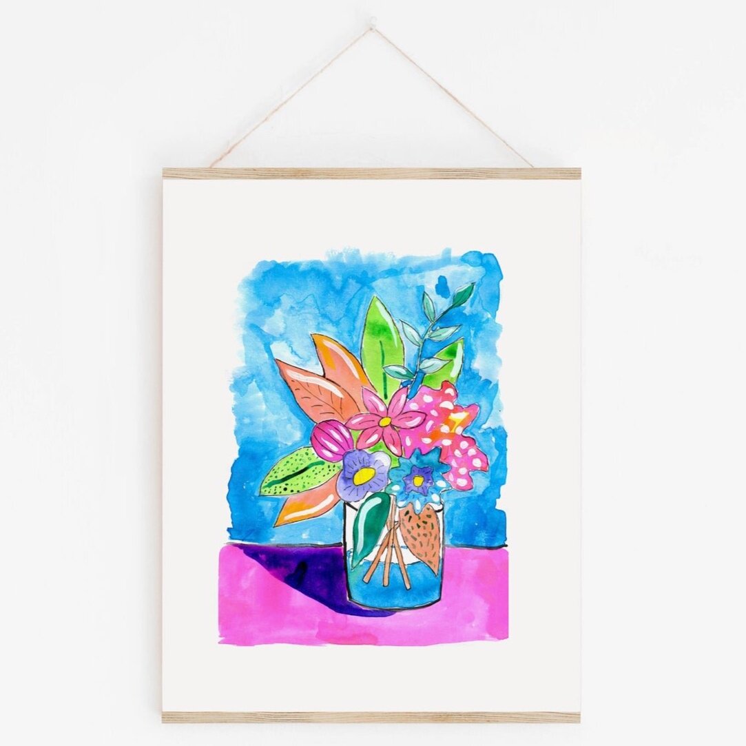 Colourful Florals in Vase - Art Print
