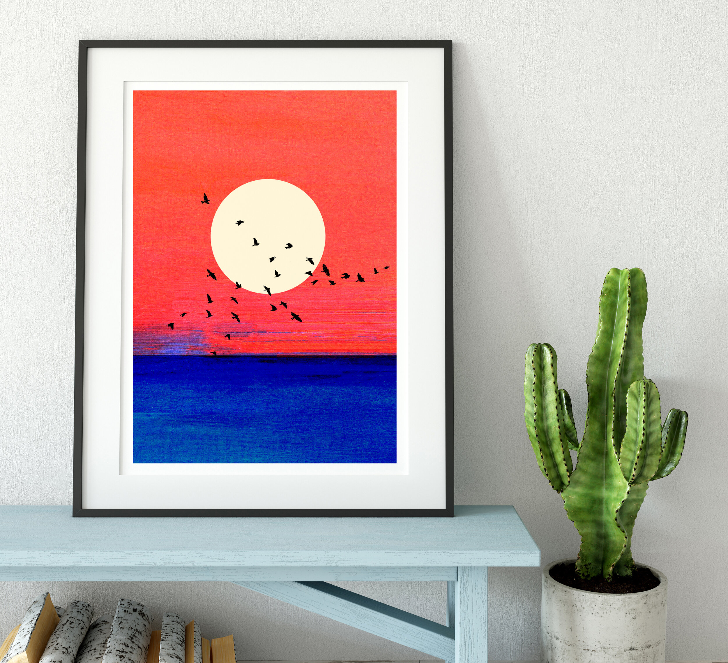 Birds Flying - Red and Blue - Art Print