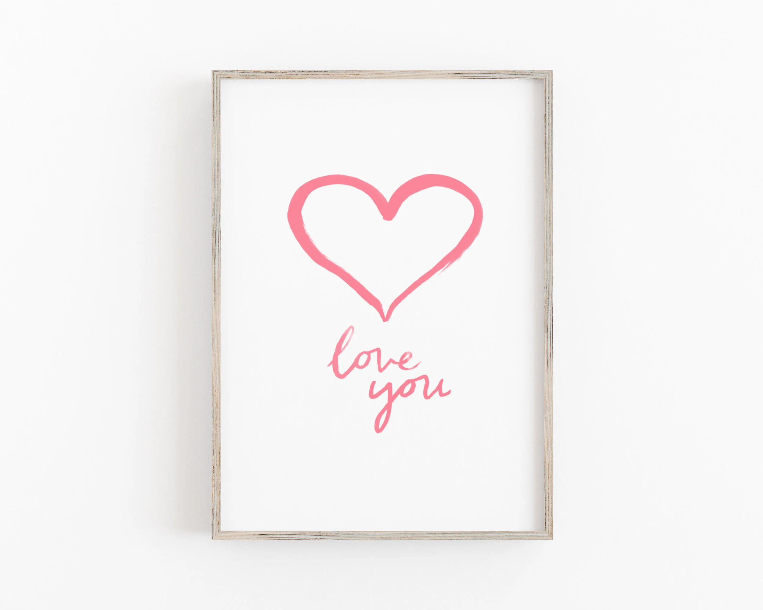 Love You Heart Valentines Anniversary Art Print Thin Wood Frame Drawn Together Art.jpg