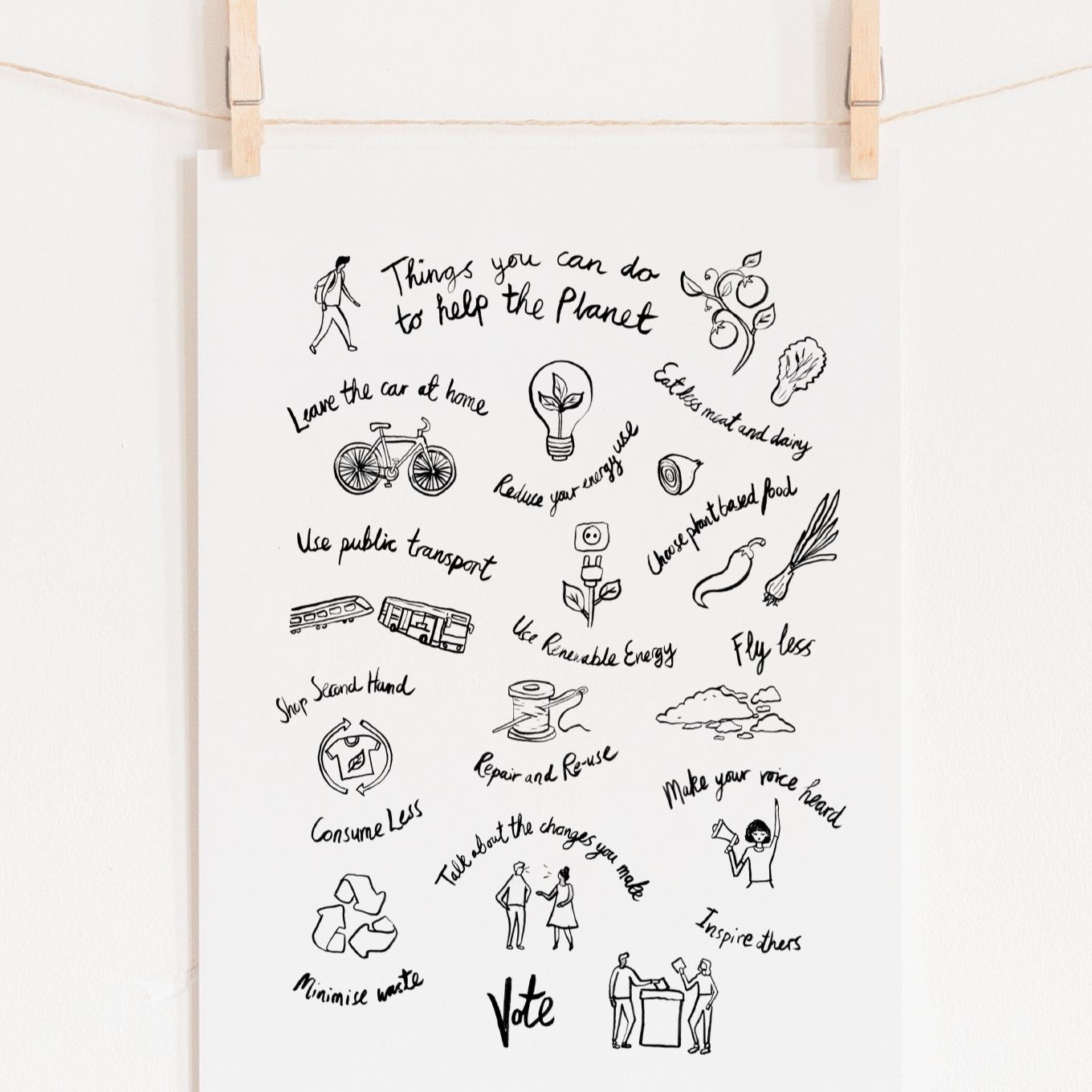 Things you can do to help the Planet - Digital Download Art  - One Tree Planted for every Download