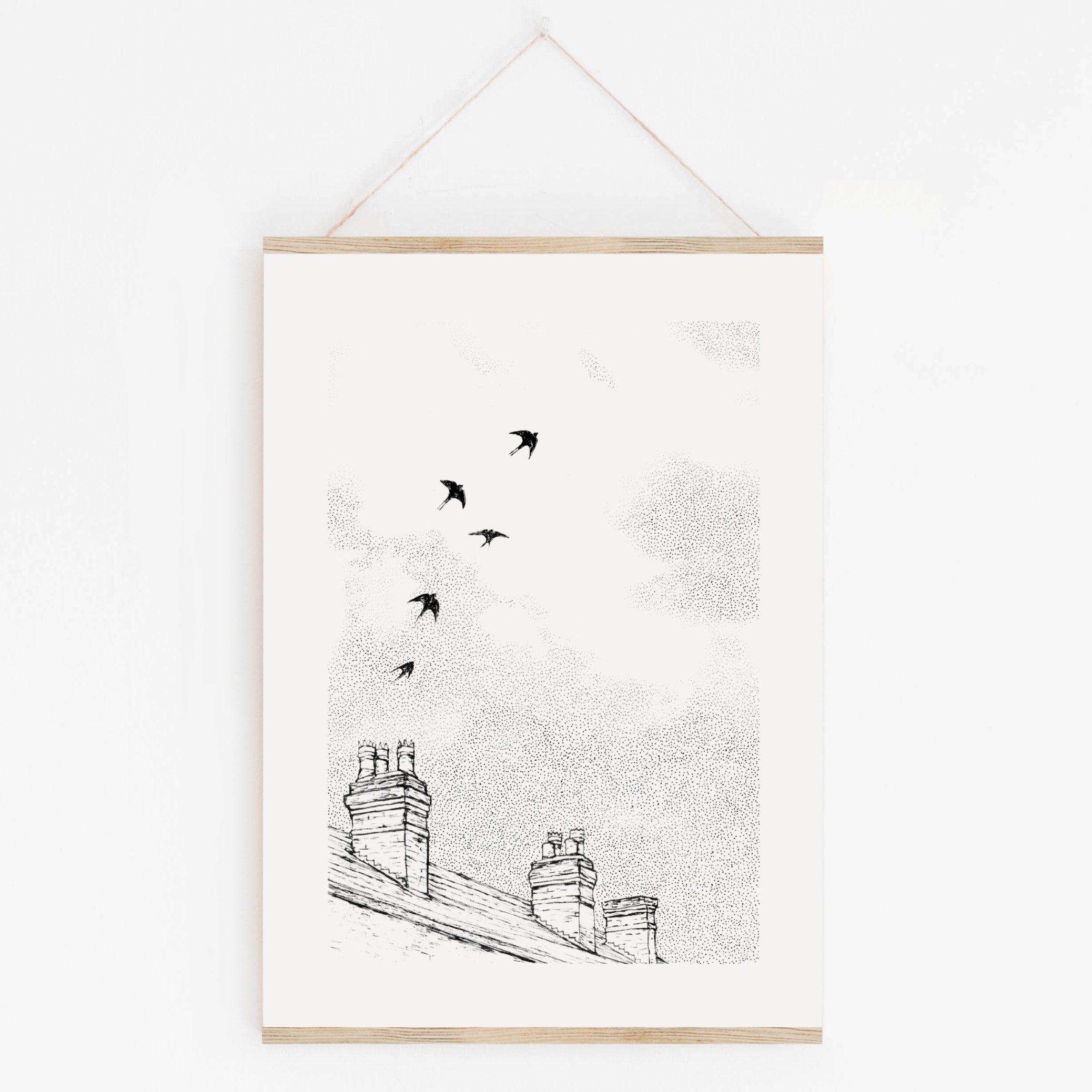Swallows Flying Art Print  to buy uk displayed on Hanger.jpg