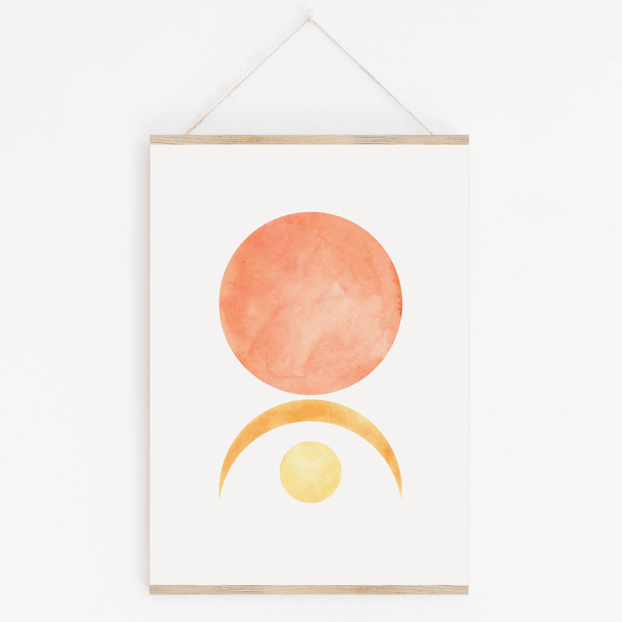 Abstract Geometric Pink and Mustard Moon Crescent Art Print A4 A3 A2 Print Hanger.jpg