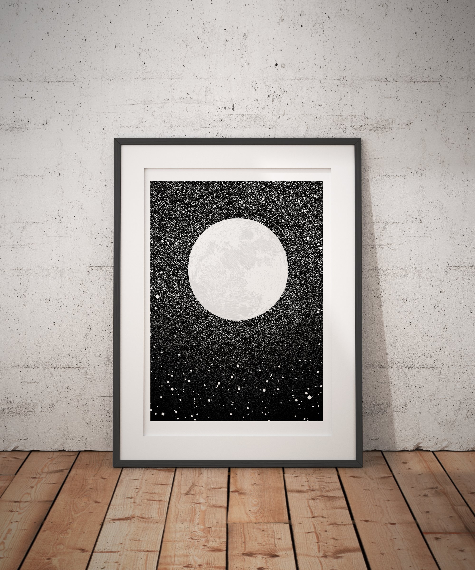 Moon Art Print Poster Painting Black and White Drawn Together art Collective.jpg